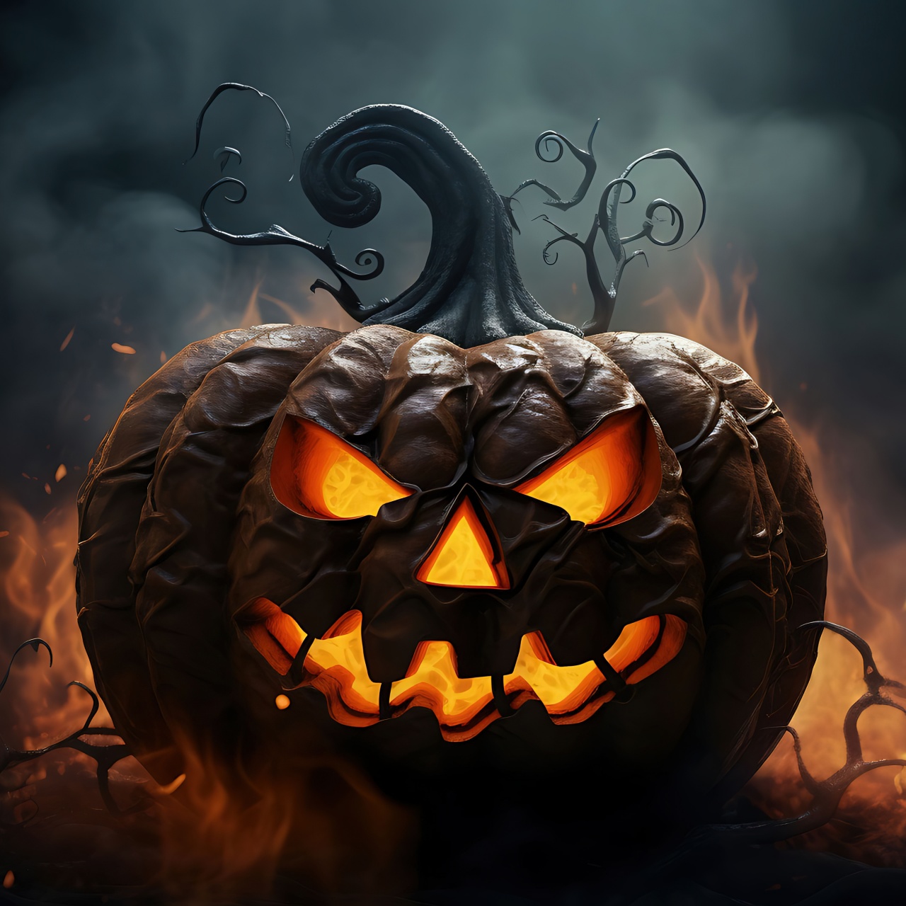 Halloween pumpkin Wallpaper 4K, AI art, Spooky, Scary, 5K