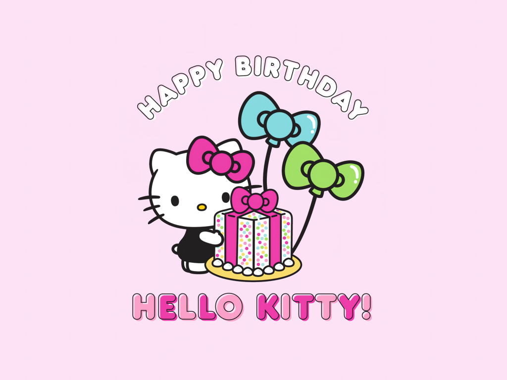 Happy Birthday Wallpaper 4K, Hello Kitty, Pink background