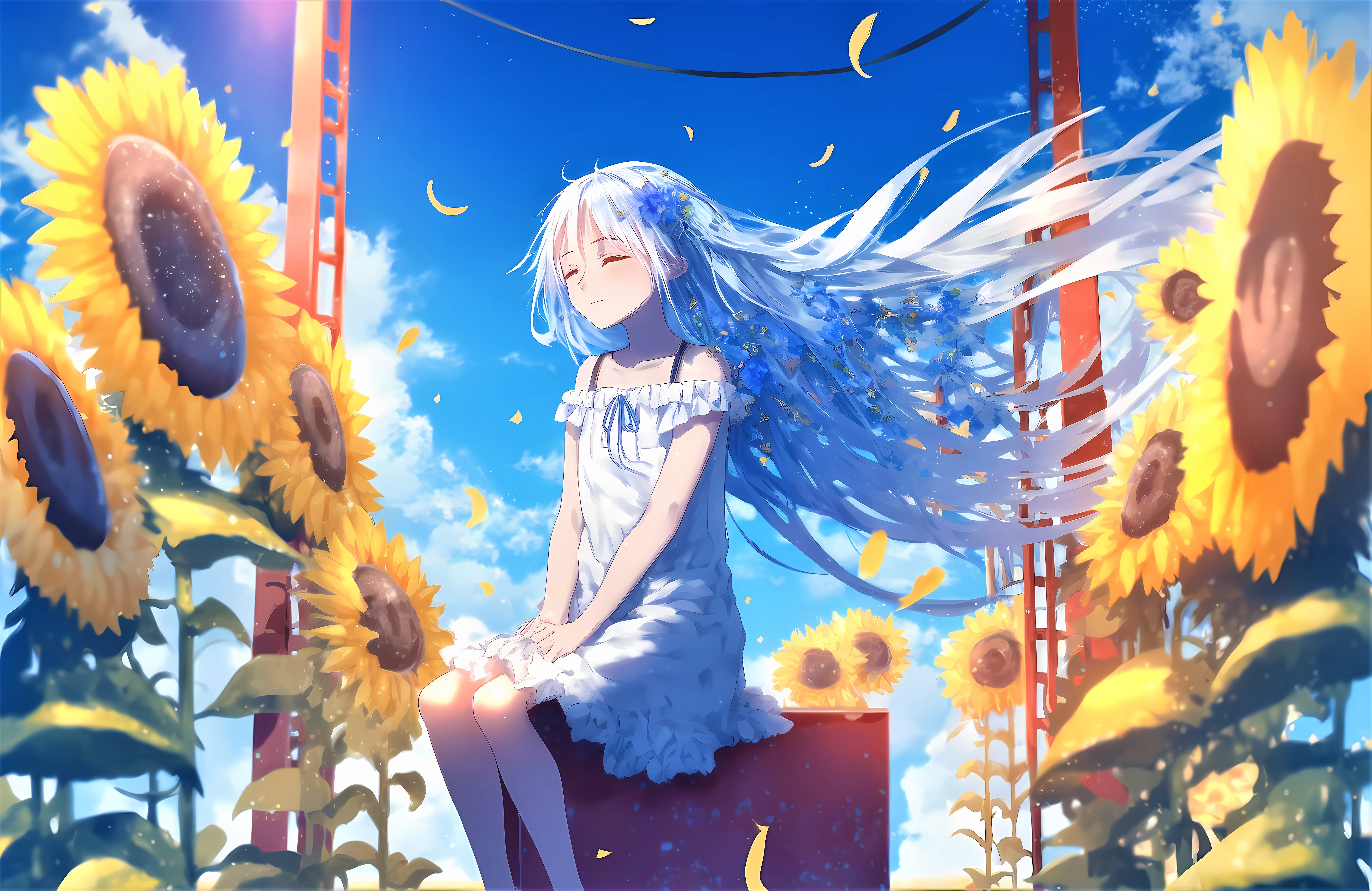 Anime girl Wallpaper 4K, Dream, Lonely, Butterflies