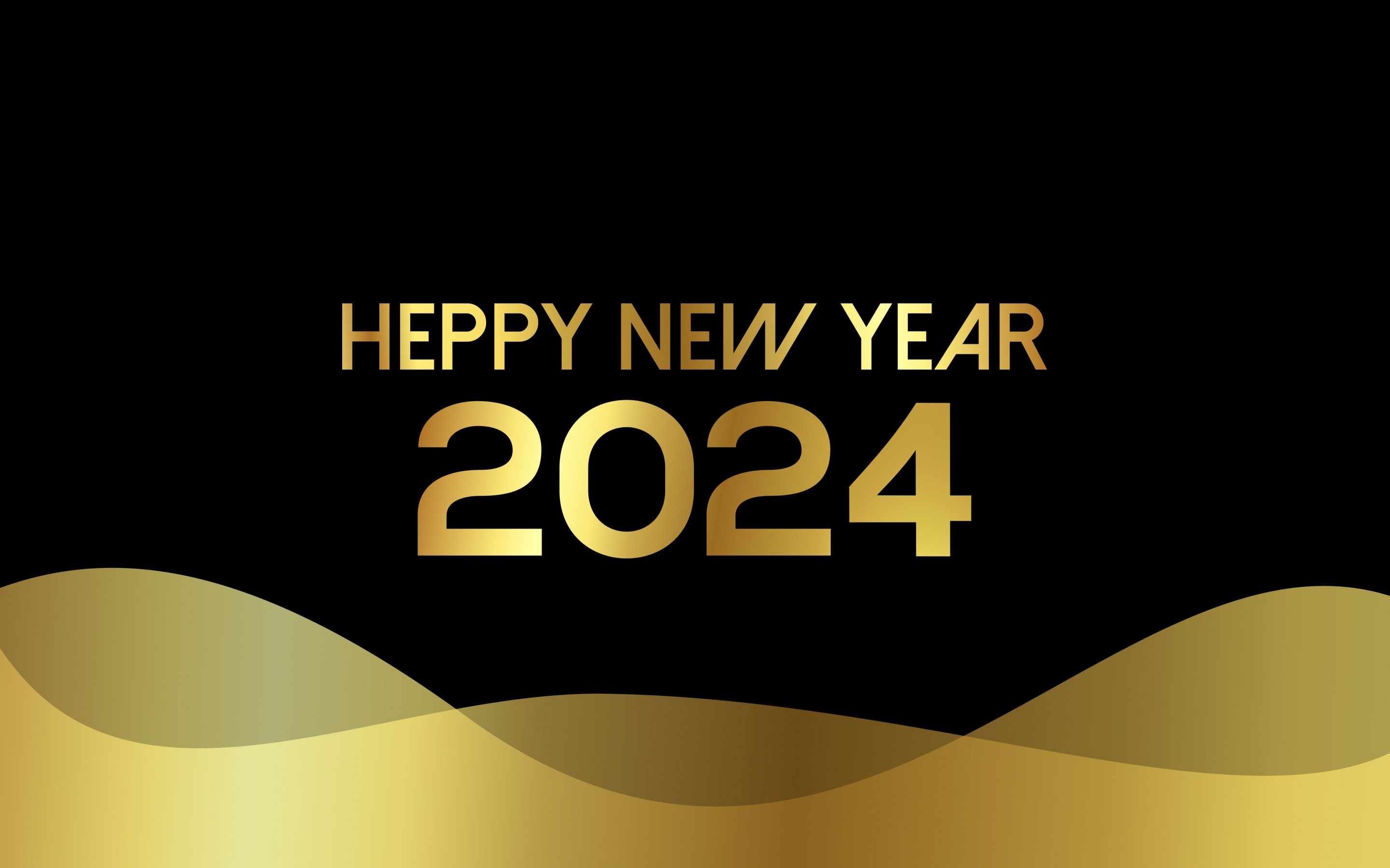 Happy New Year 2024 Wallpaper 4K, Wishes, Golden letters, AMOLED