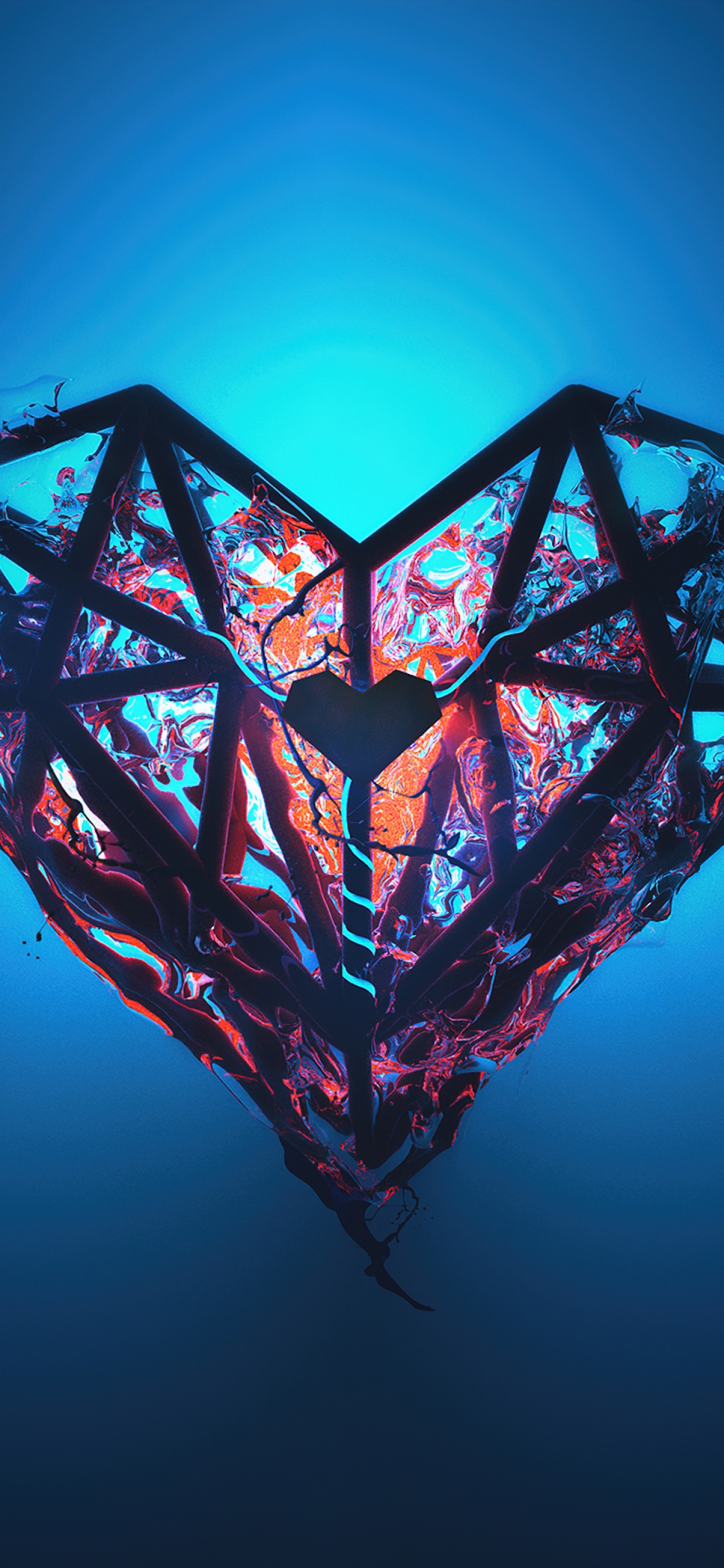 Heart Wallpaper 4K, Low poly, Artwork, Glow, Blue background, beat