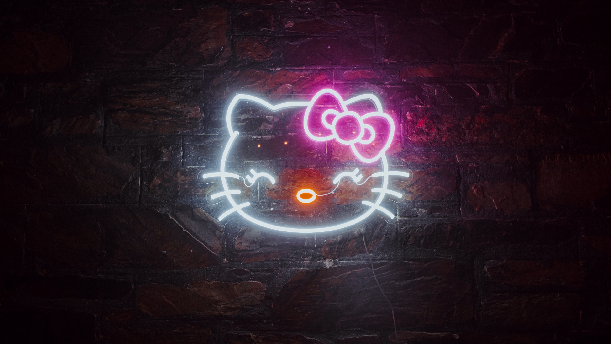 Hello Kitty Wallpaper 4K, Neon sign, Cute cartoon, Glowing