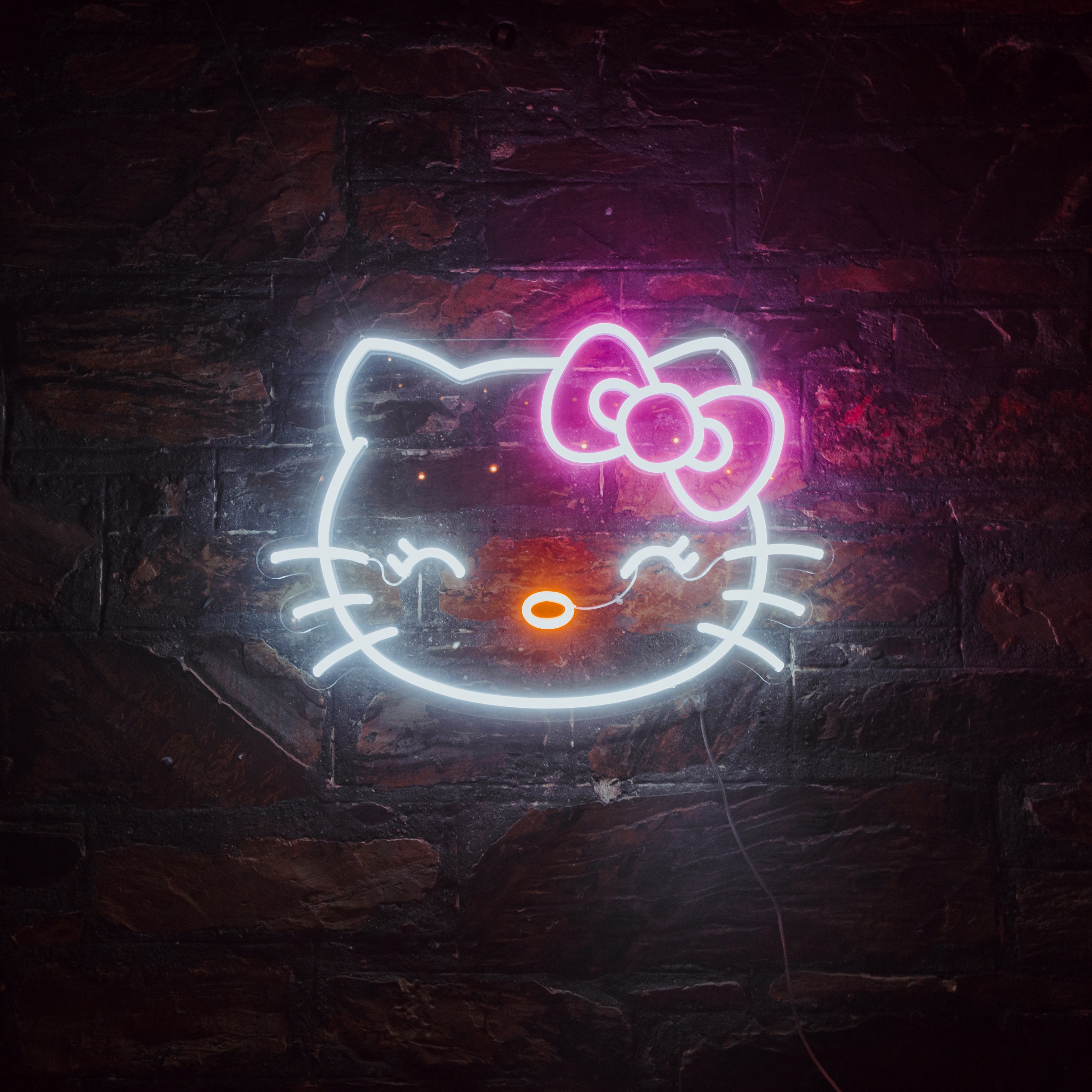 Hello Kitty Wallpaper 4K, Neon sign, Cute cartoon, Glowing, #6603