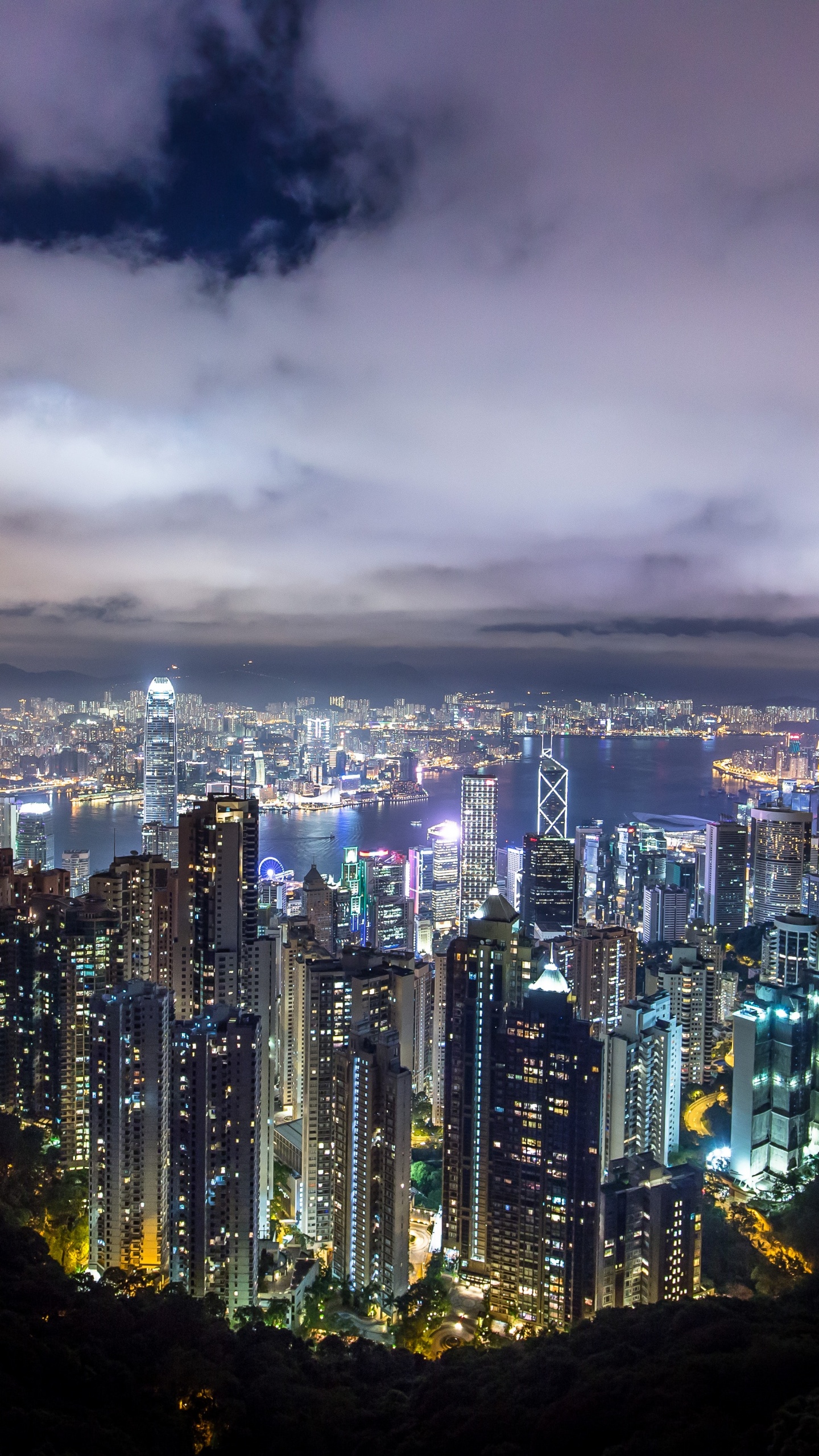 Hong Kong City Wallpaper 4K, Skyline, River, Night time, Skyscrapers