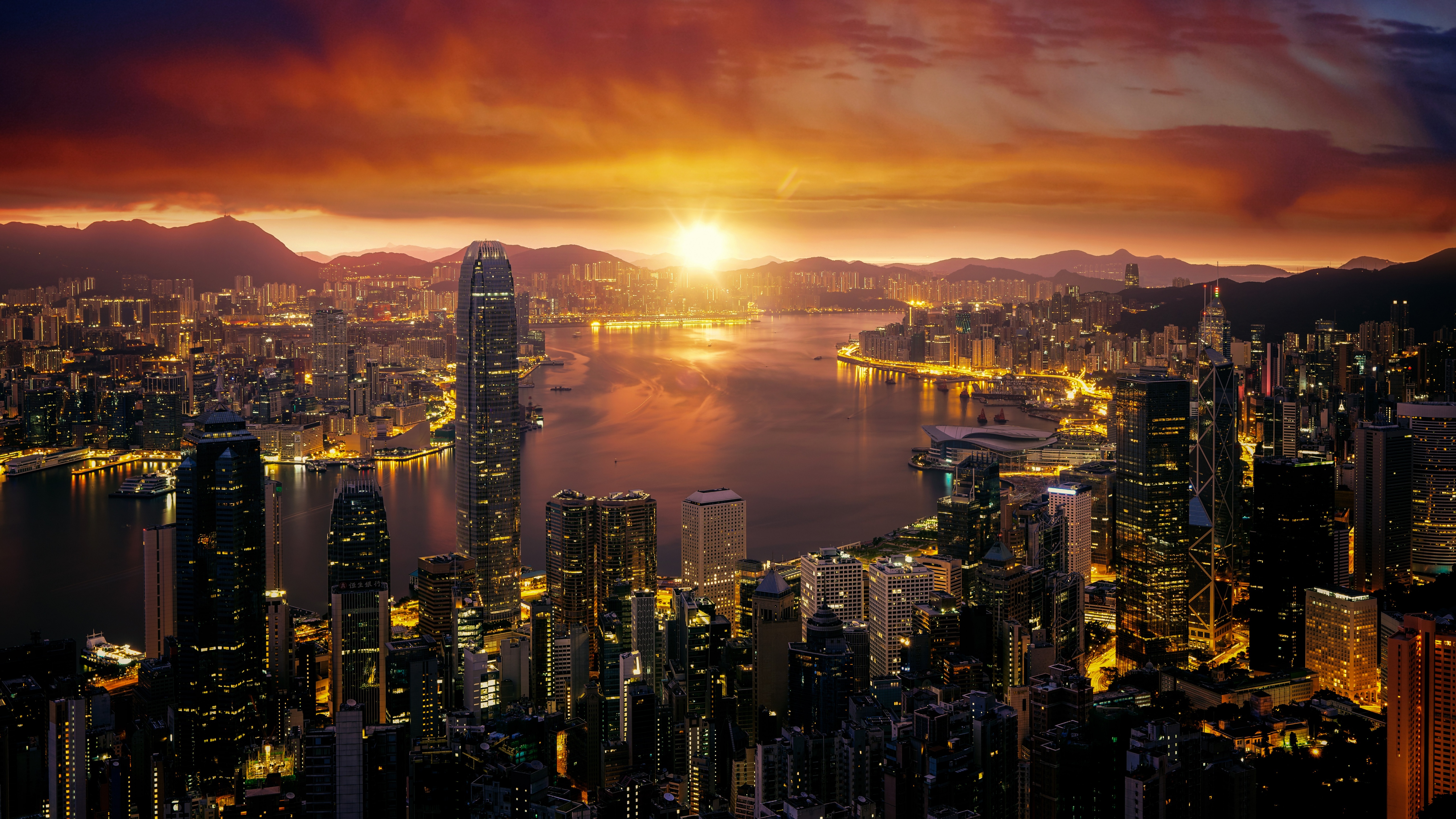 Hong Kong Wallpaper 4K, Cityscape, Sunrise, World, #1356