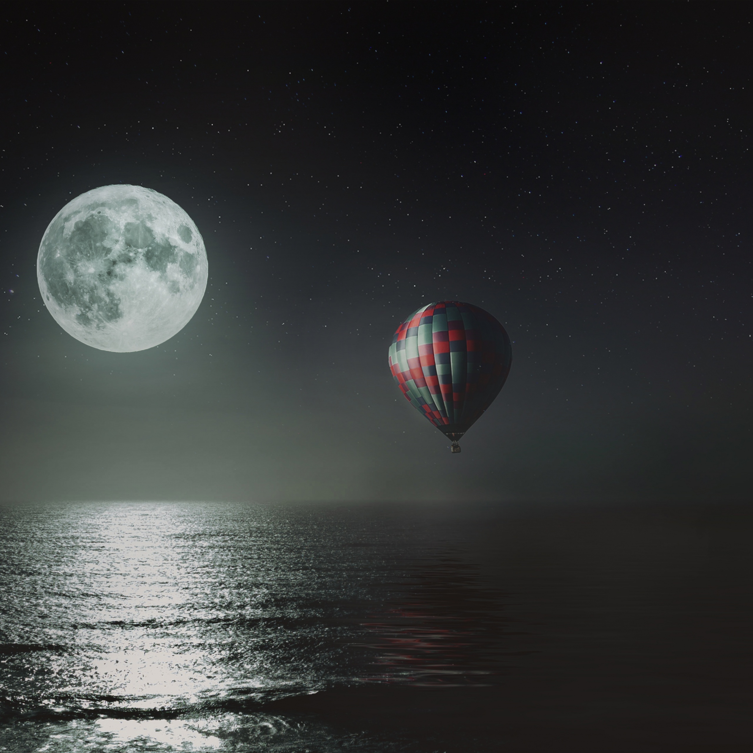 Hot air balloon Wallpaper 4K, Night, Full moon, Fantasy, #2409