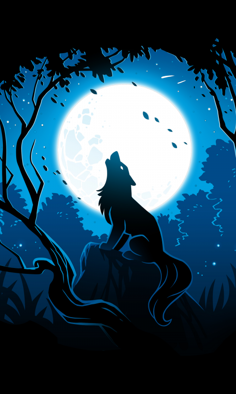 Howling wolf Wallpaper 4K, Moon, Forest, Silhouette