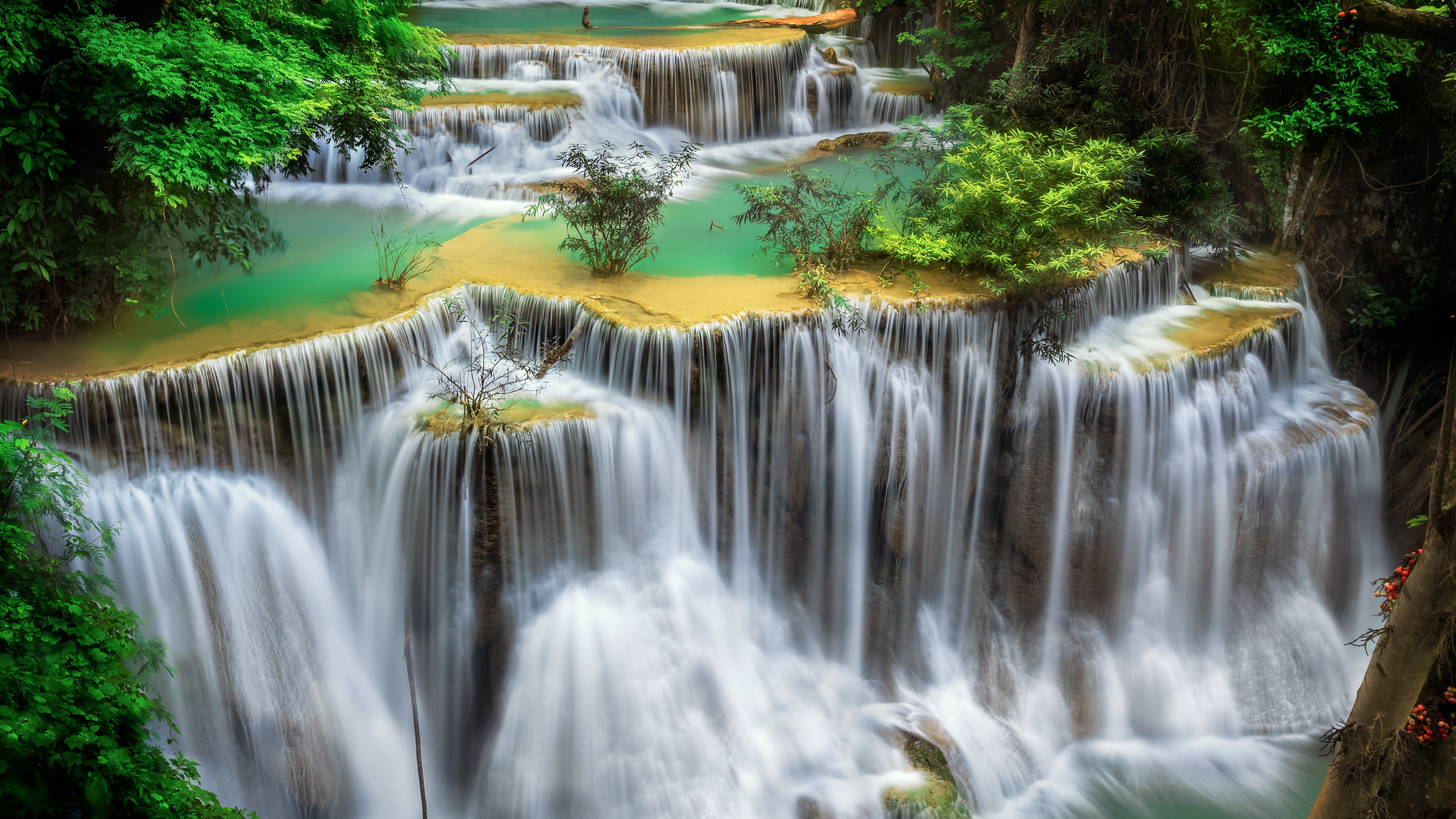 Huai Mae Khamin Waterfall Wallpaper 4K, Tourist attraction, Rainforest