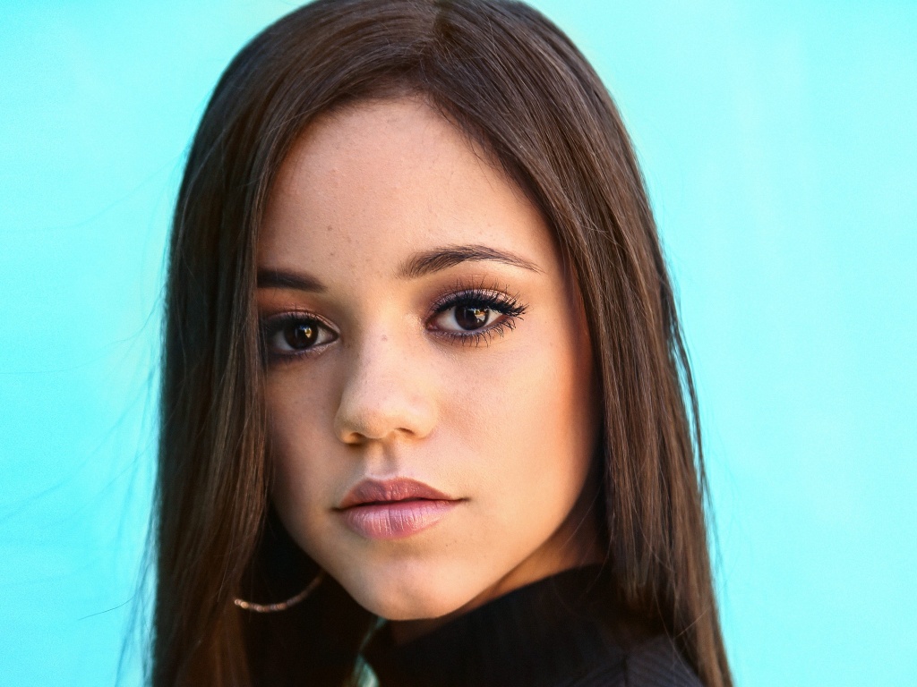 Jenna Ortega Wallpaper 4K, American actress, Cyan background