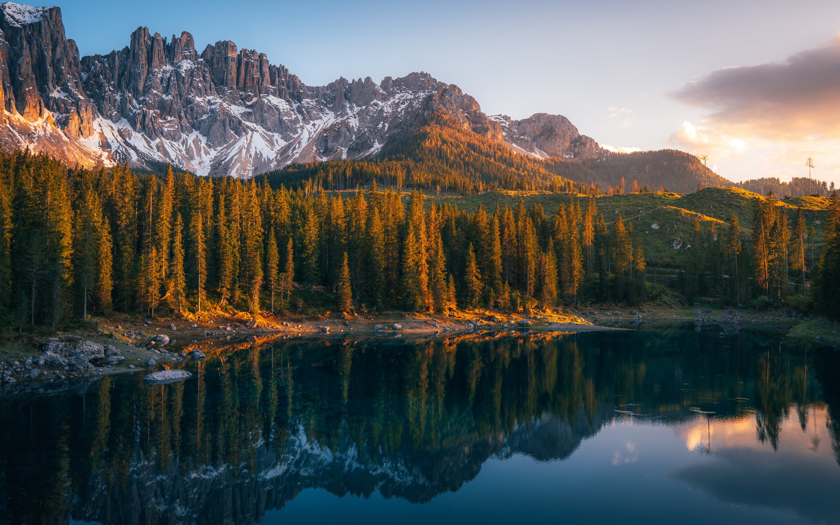 Karersee Lake Wallpaper 4K, Serene, Lago di Carezza