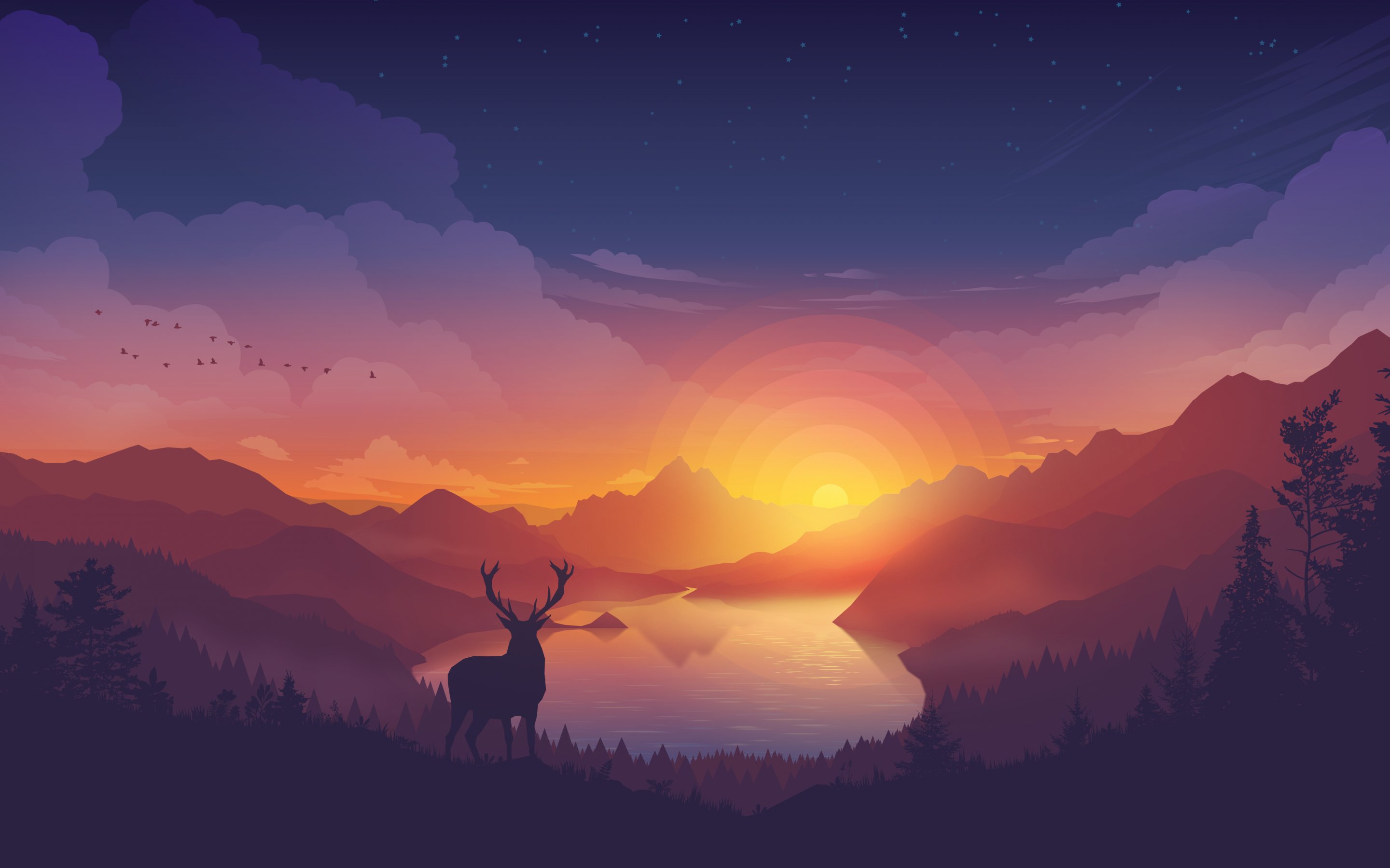 Lakeside Wallpaper 4K, Evening, Deer, Nature, #4585