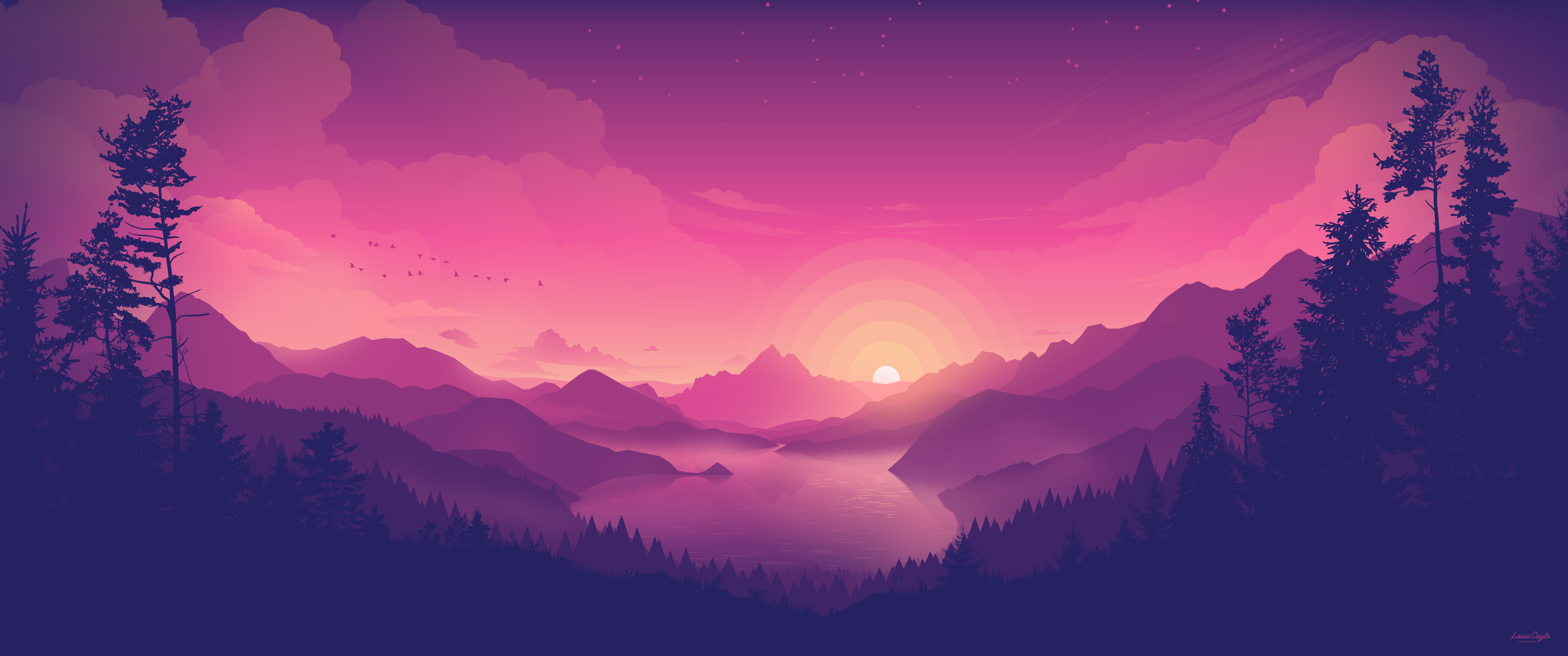 Lakeside Wallpaper 4K, Pink sky, Sunset, Nature, #4584