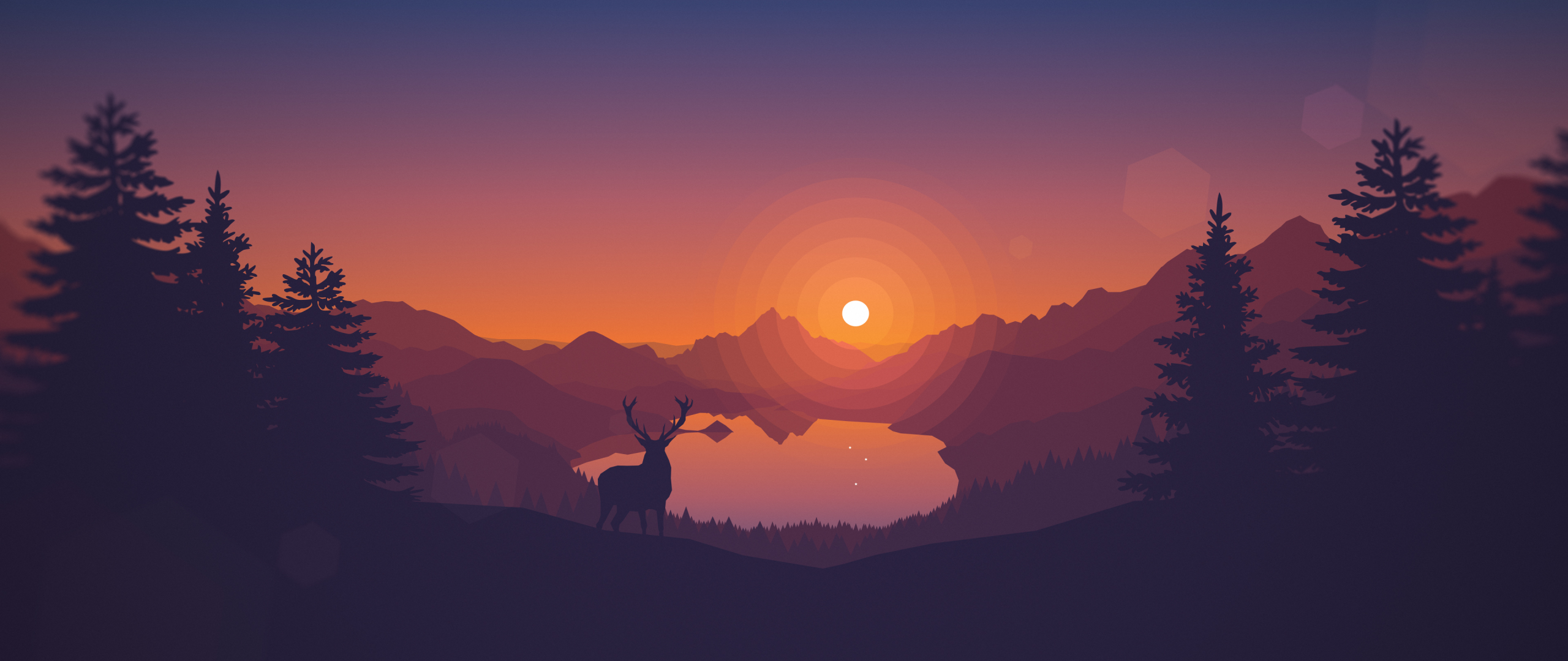 Lakeside Wallpaper 4K, Sunset, Deer, Nature, #4592