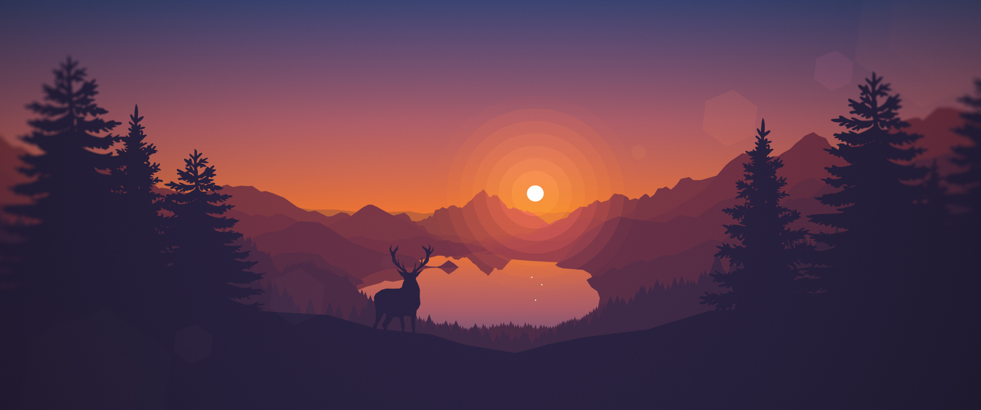 Lakeside Wallpaper 4K, Sunset, Deer, Nature, #4592