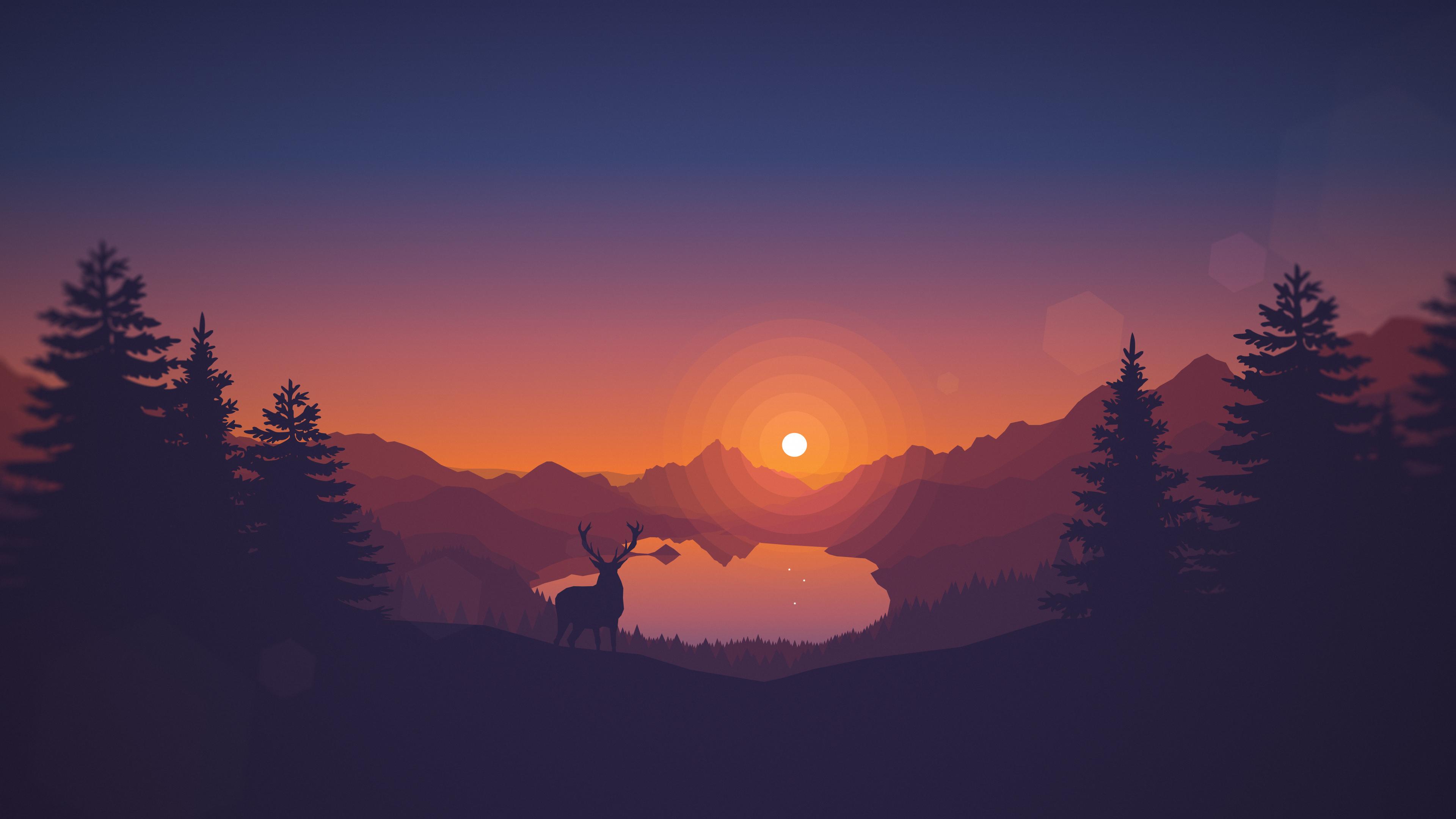 4K Sunset Illustration Landscape Nature Background Wallpaper for PC