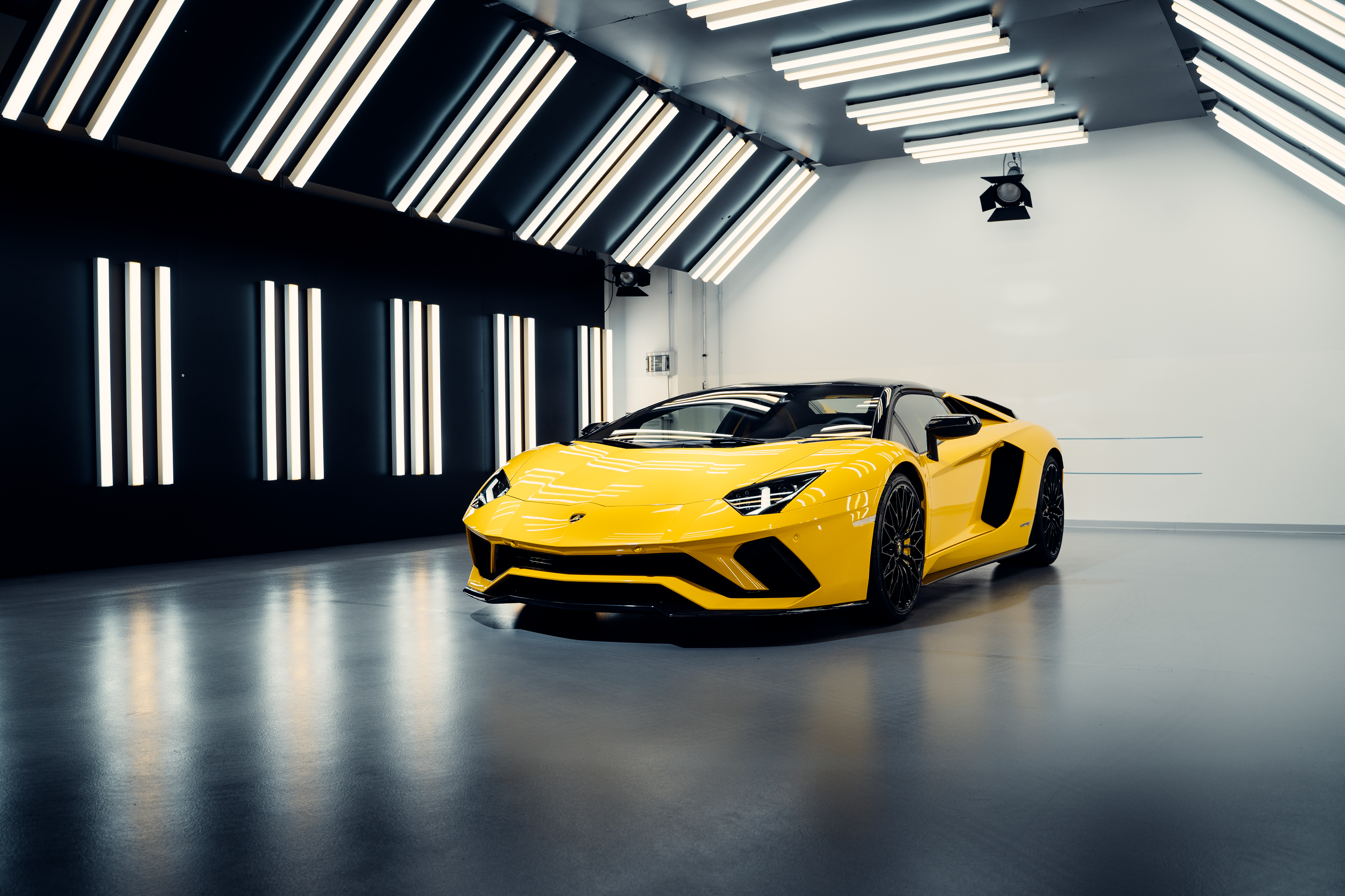 Wallpaper Yellow Lamborghini Aventador Parked Near Brown Wooden Building  During Daytime, Background - Download Free Image