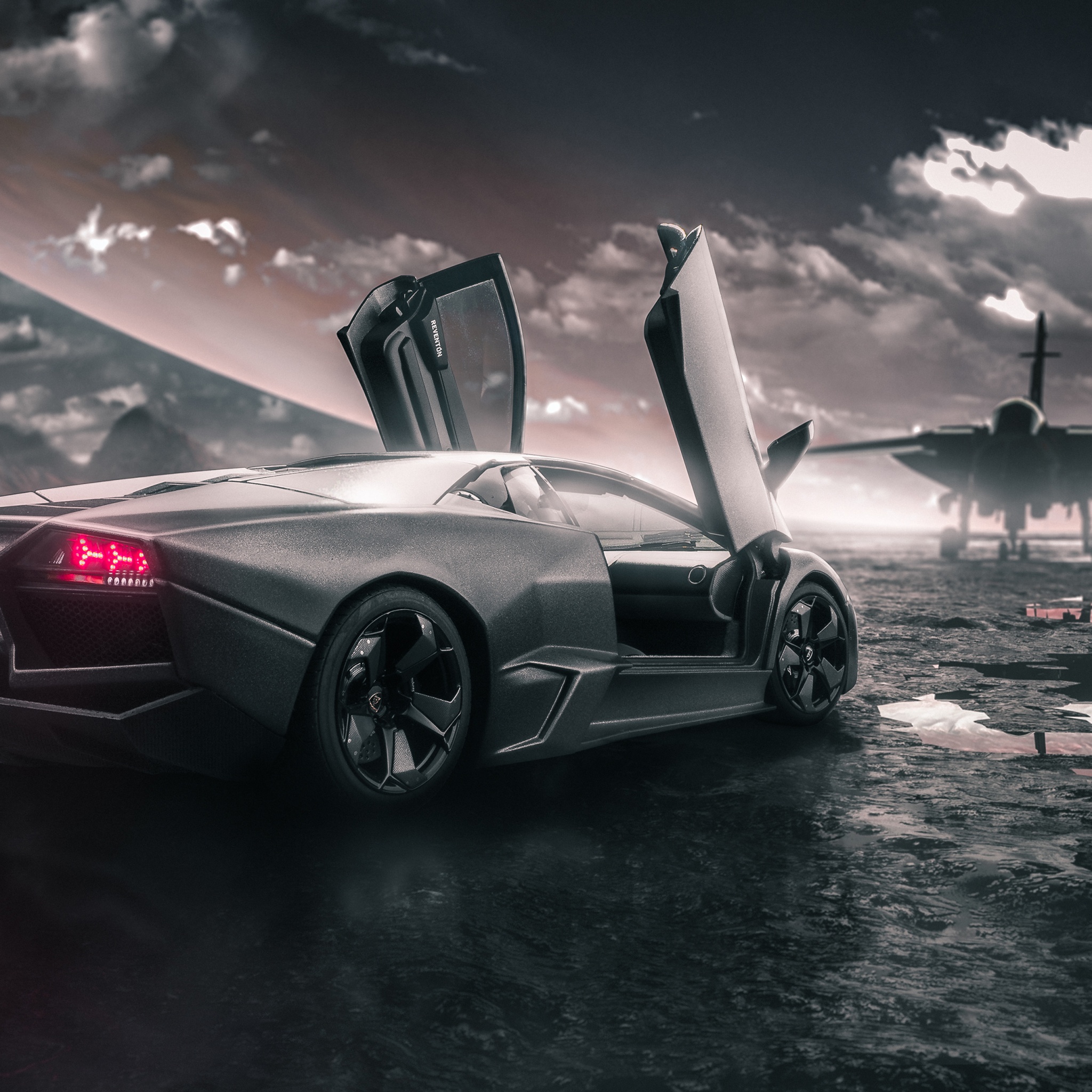 Lamborghini Reventon Wallpaper 4K, Jet fighter, Sports cars, Black cars