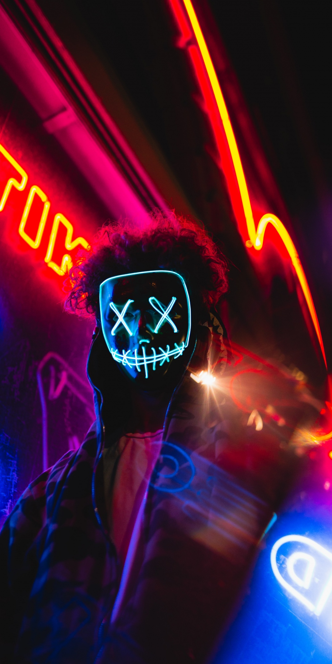 LED mask Wallpaper 4K, Neon Lights, Portrait, Colorful