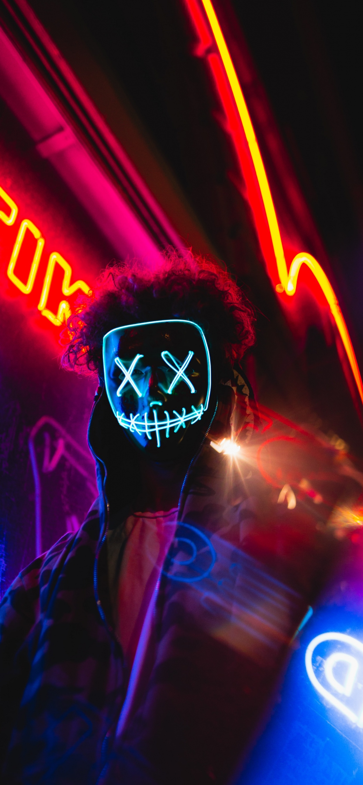 LED mask Wallpaper 4K, Neon Lights, Portrait, Colorful