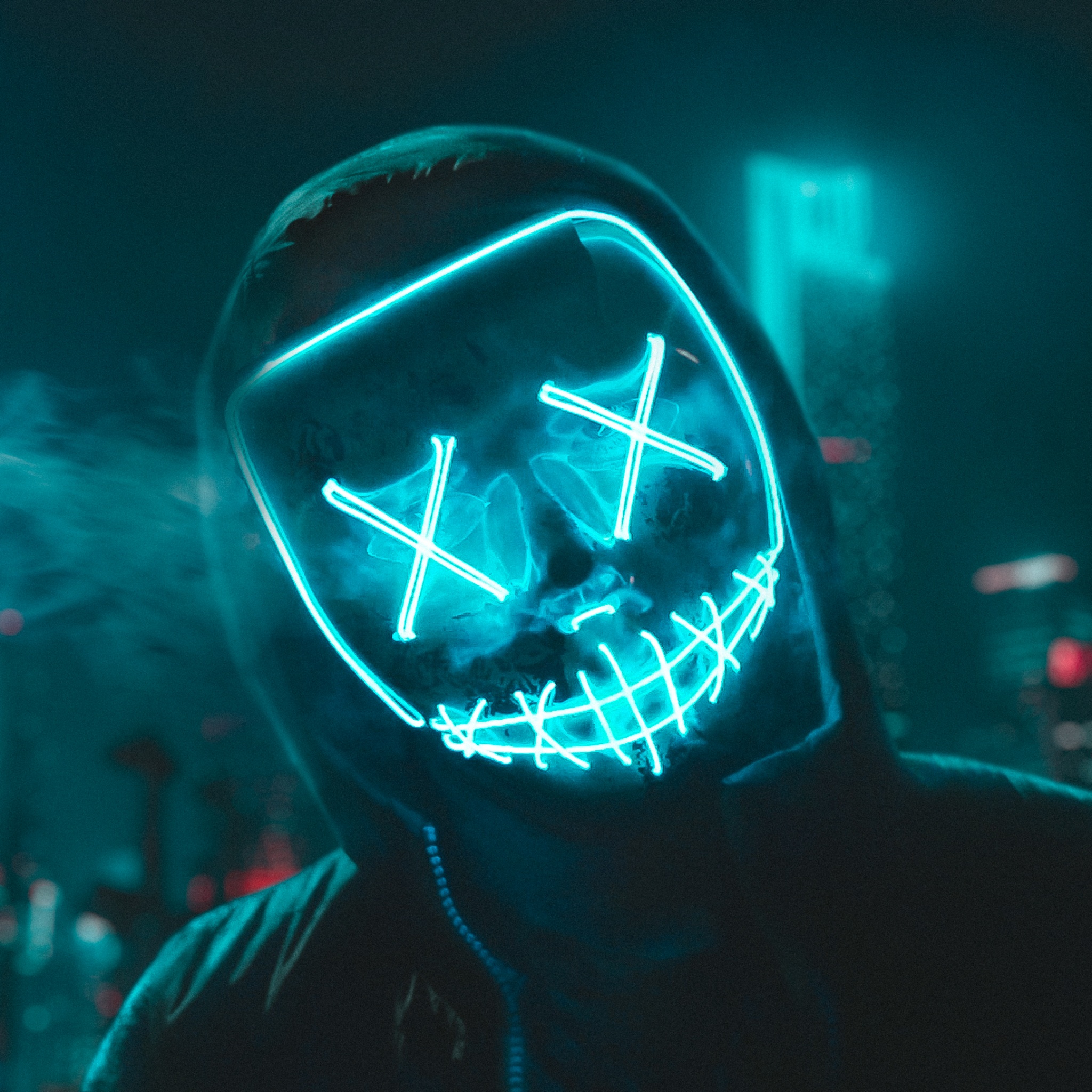 LED mask Wallpaper 4K, Glow in dark, Purge mask