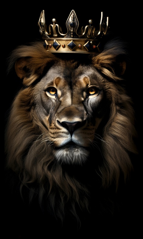 Lion Wallpaper 4K, Crown, Dark aesthetic, AMOLED