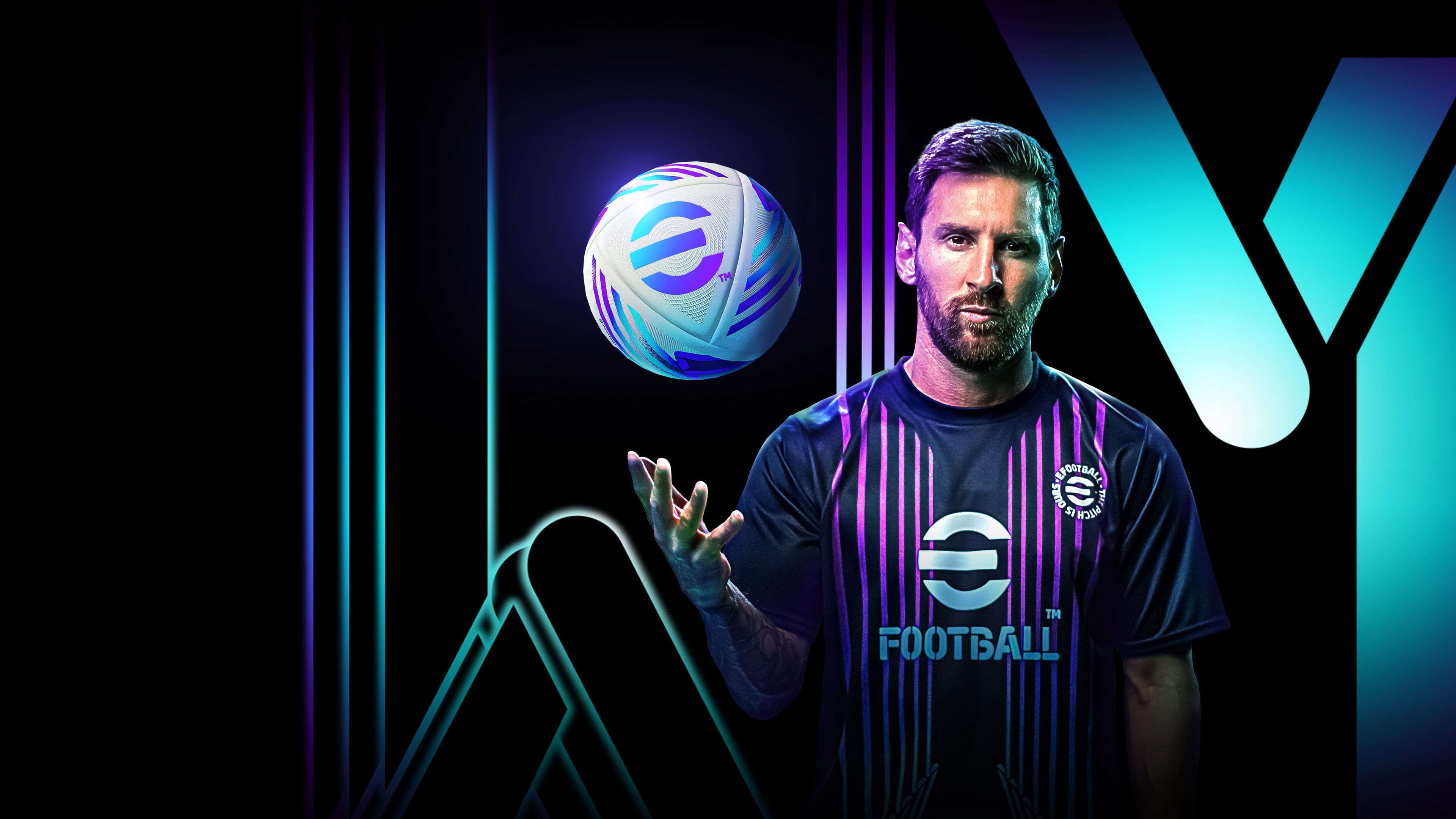 Lionel Messi Wallpaper 4K, eFootball 2024, Video Game, Neon