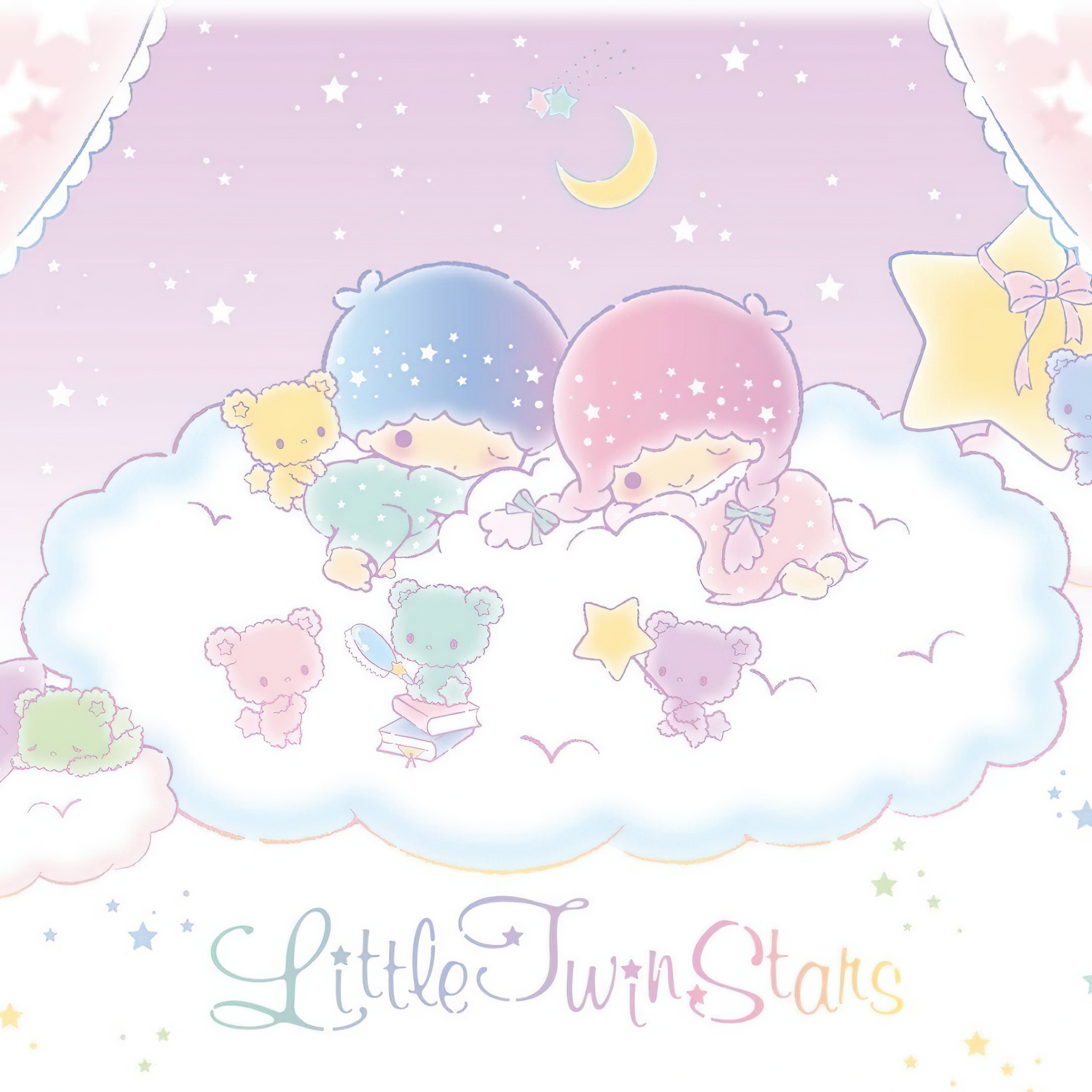 Little Twin Stars Wallpaper 4K, Pastel, Aesthetic, Kiki and Lala