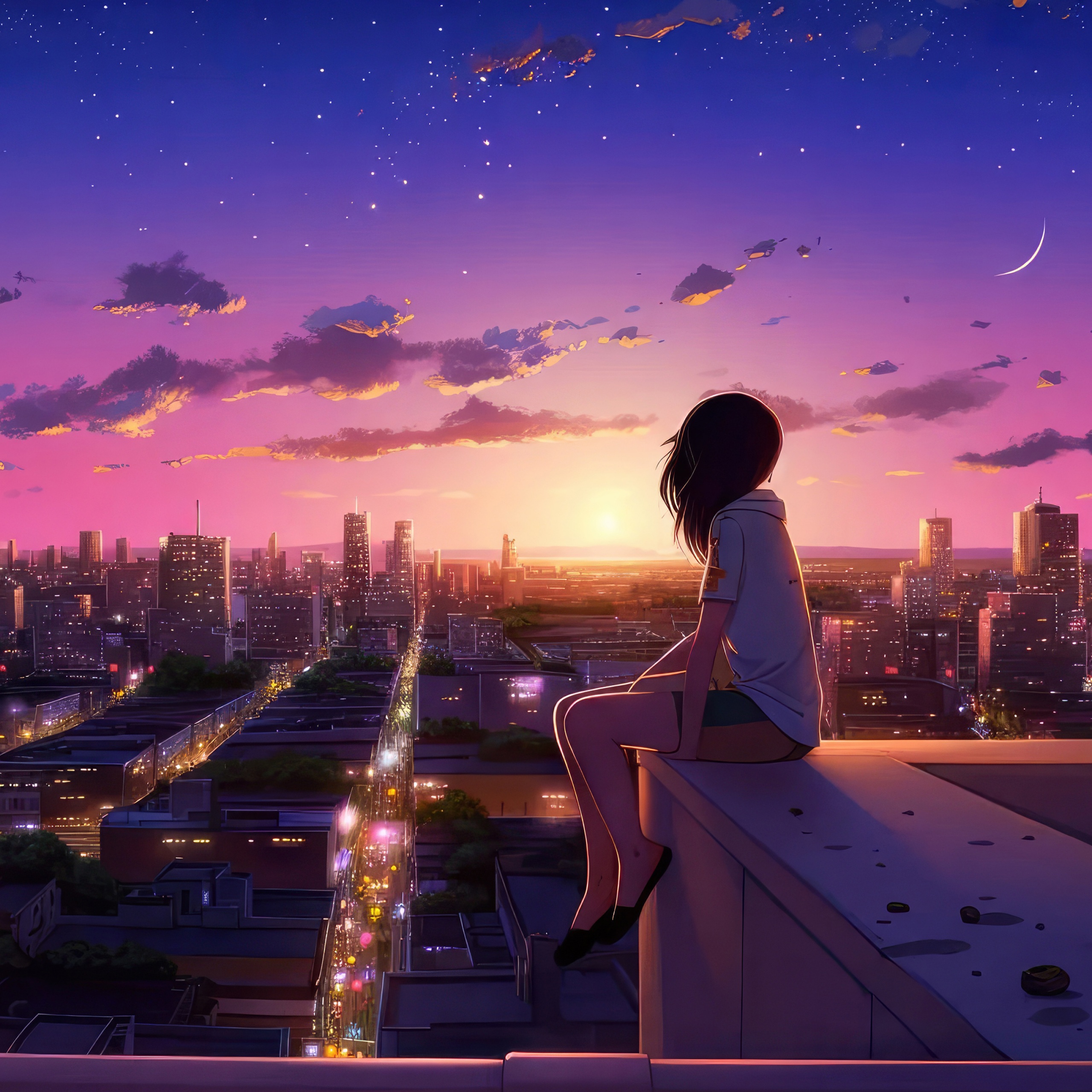 Lofi girl Wallpaper 4K, Dreams, Urban Girl, Cityscape