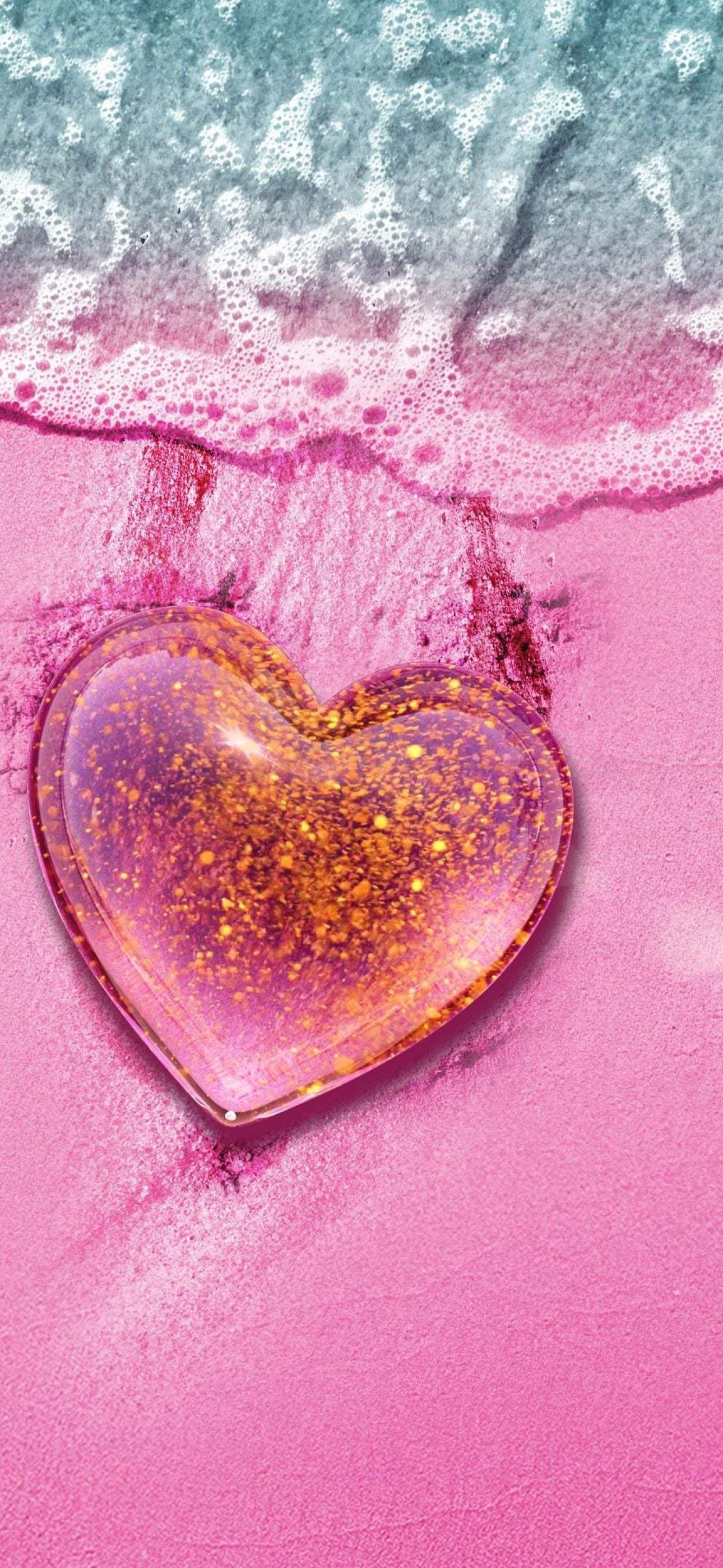 Love heart Wallpaper 4K, Beach, Pink background, Love, #5749