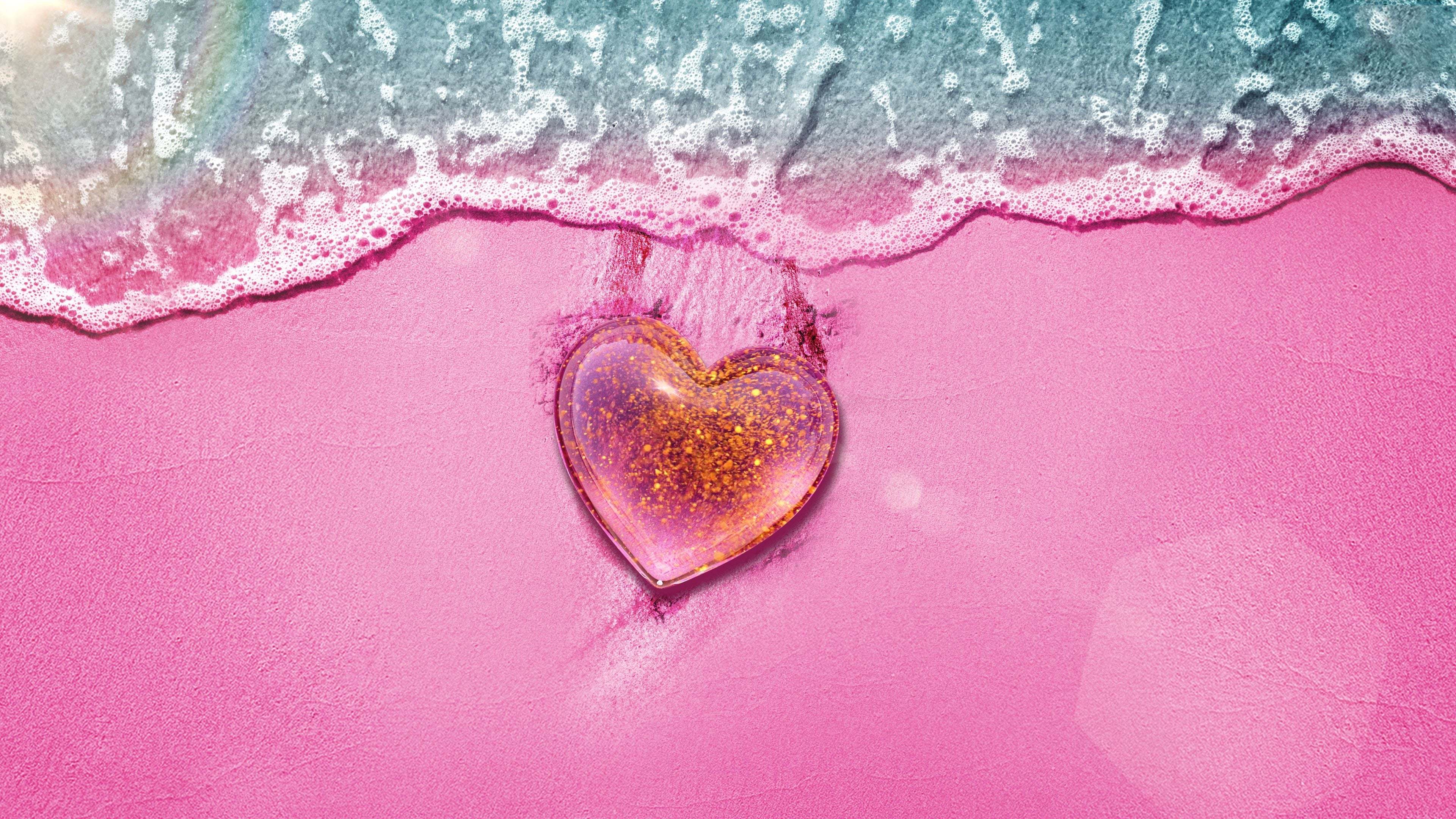 Love heart Wallpaper 4K, Beach, Pink background, Love, #5749