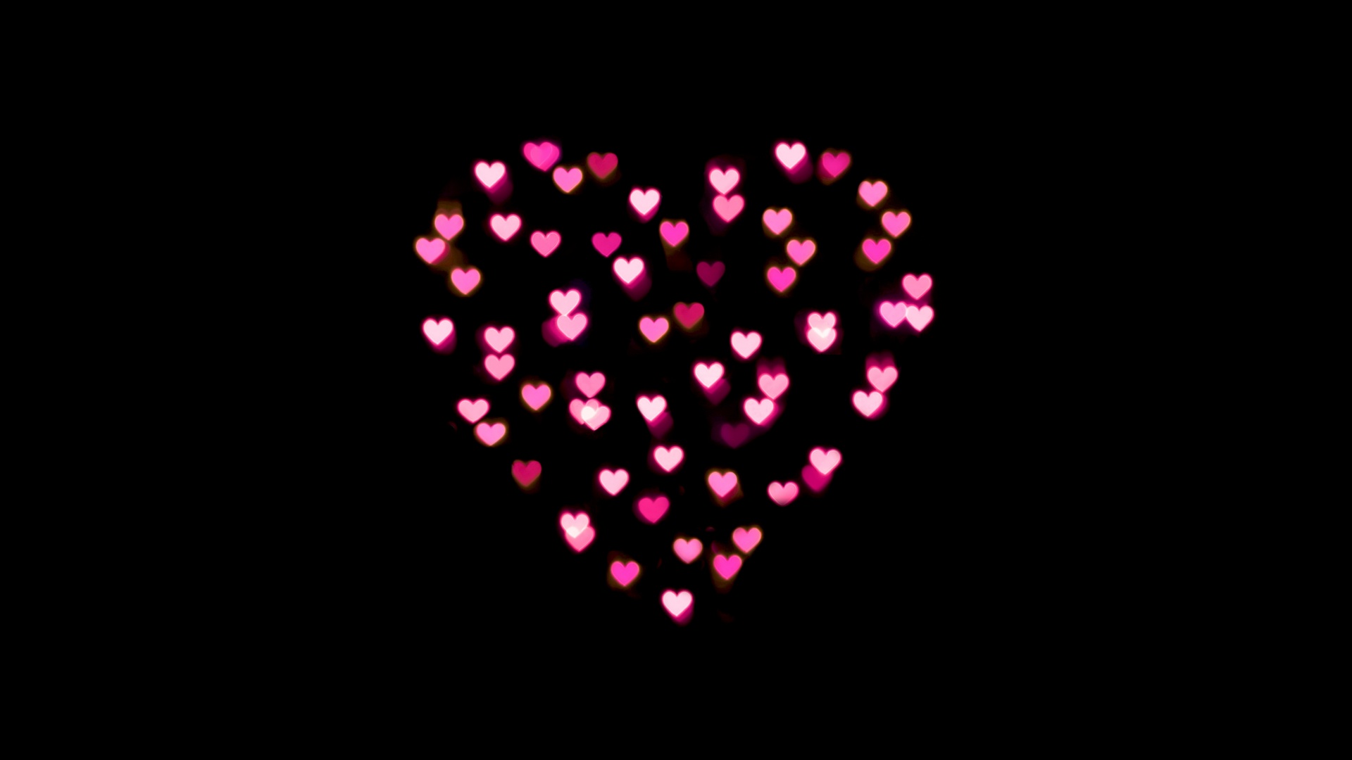 Love heart Wallpaper 4K, Pink hearts, Lights, Night, Black background