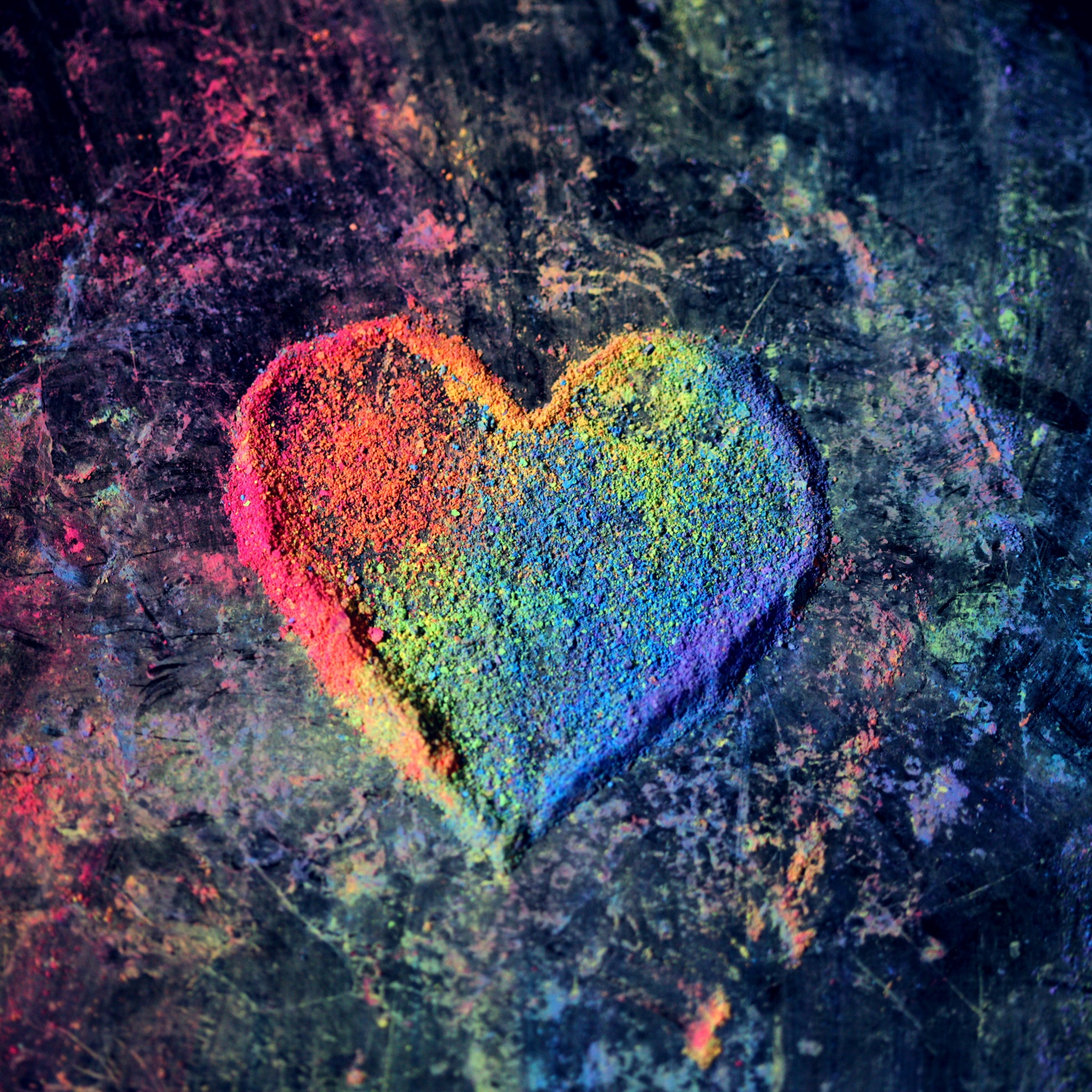 Love heart 4K Wallpaper, Rainbow colors, Colorful, Chalk dust, 5K
