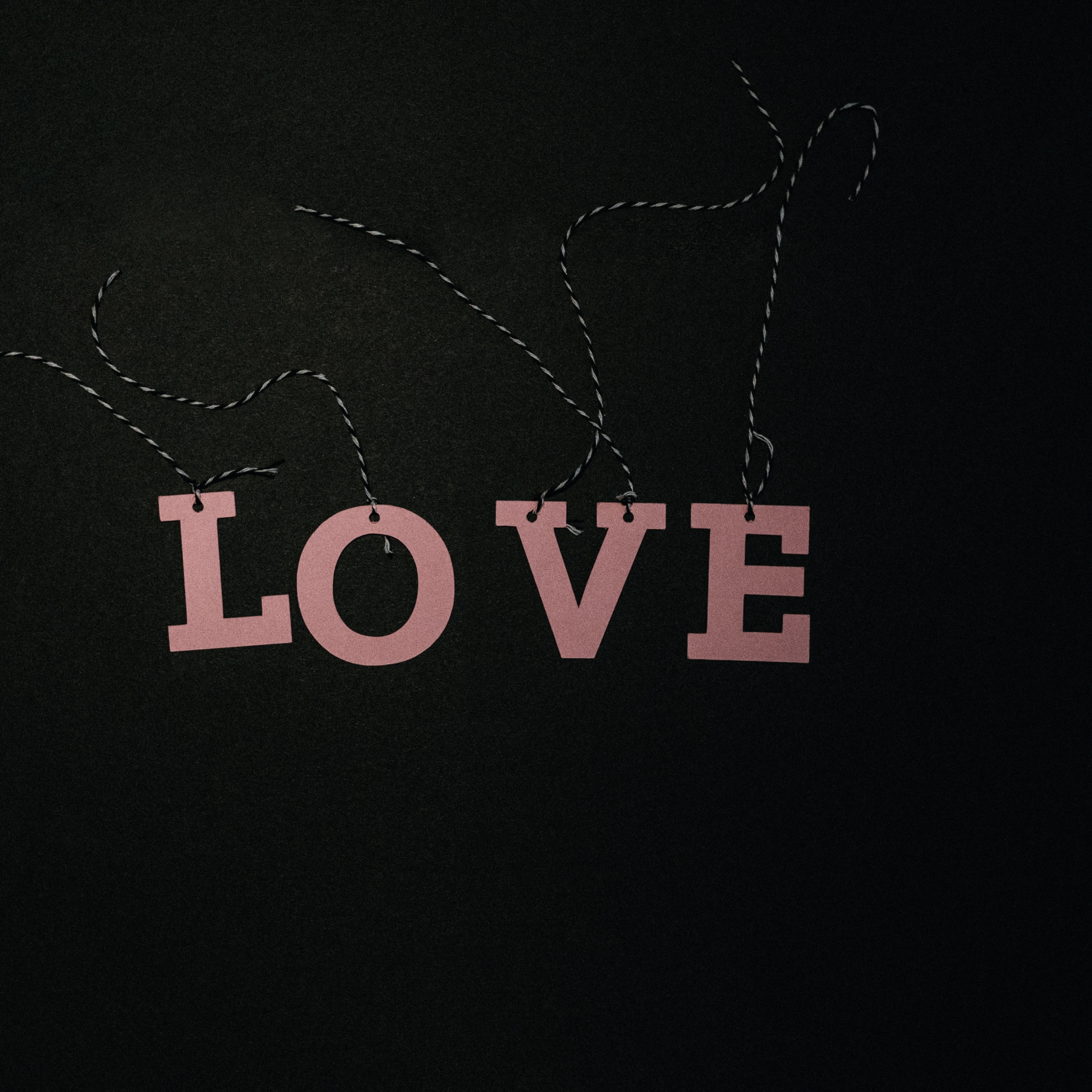 Love text Wallpaper 4K, Pink text, Dark background