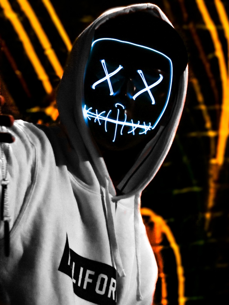 Man 4K Wallpaper, LED mask, Dope, Dark, Anonymous, Hoodie, 5K