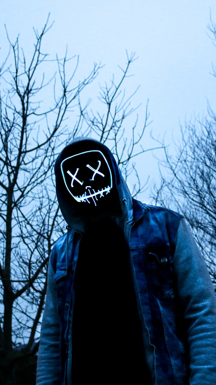Man 4K Wallpaper, LED mask, Dope, Evening, Anonymous, Hoodie, 5K