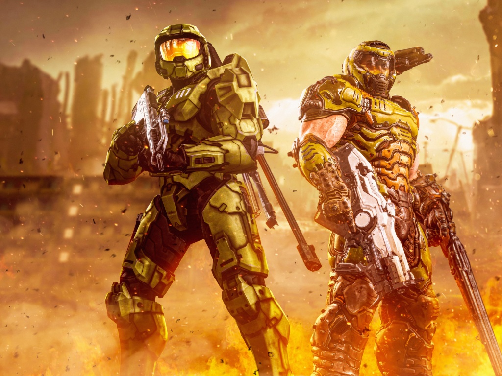 Master Chief Wallpaper 4K, Doom Slayer, Halo, Spartan, Doom Eternal, 5K