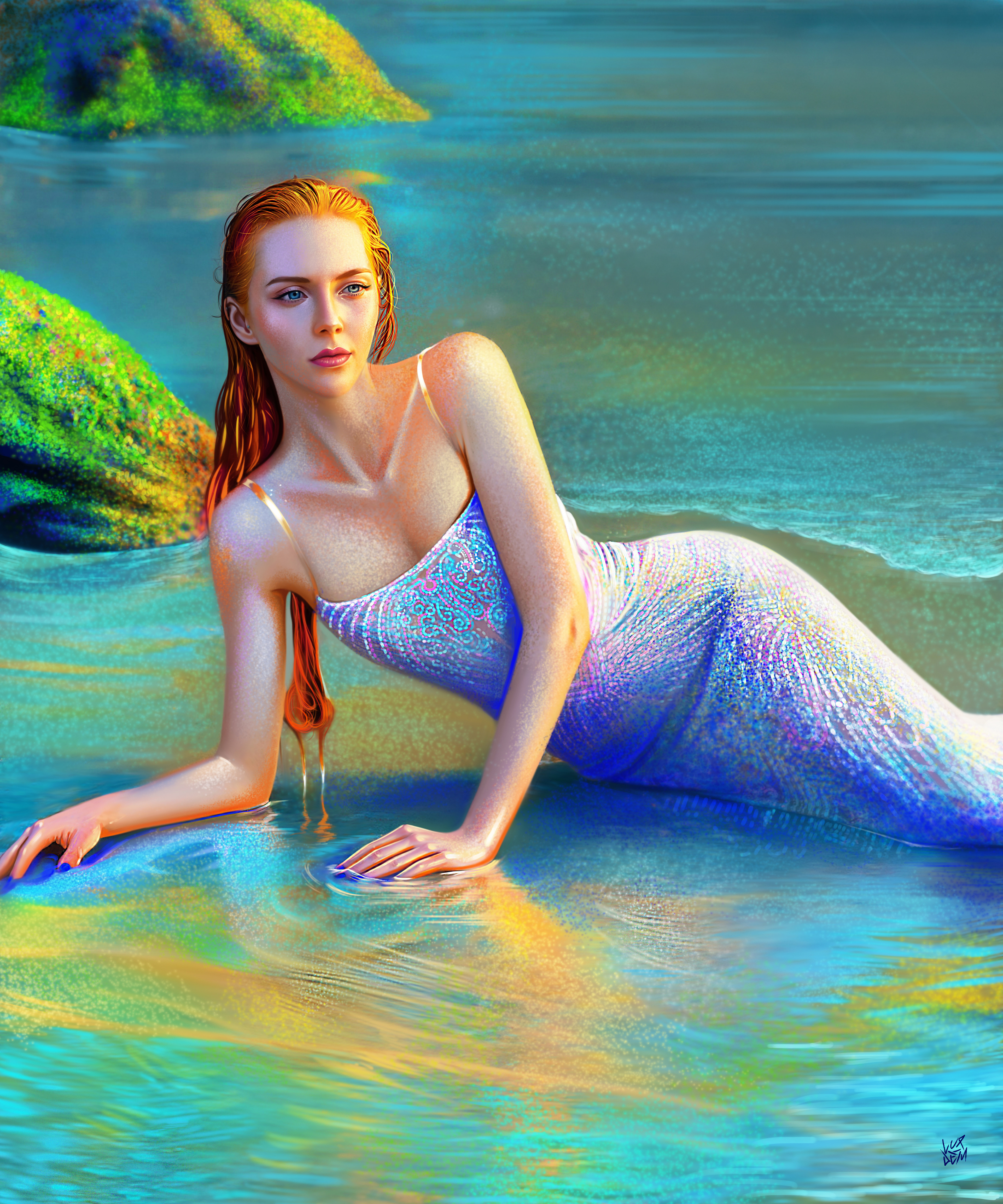 Mermaid Wallpaper 4K, Beautiful, Girl, Paint, Fantasy, #4240