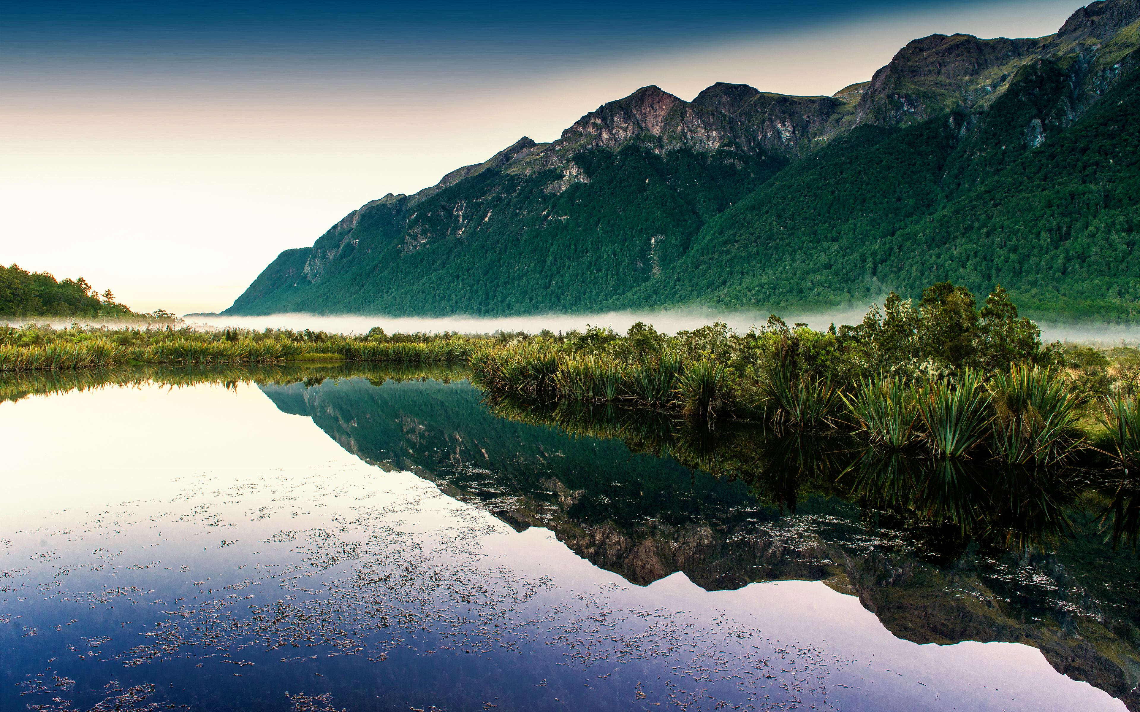 Mirror Lakes Wallpaper 4K, New Zealand, Fog, Nature, #4269