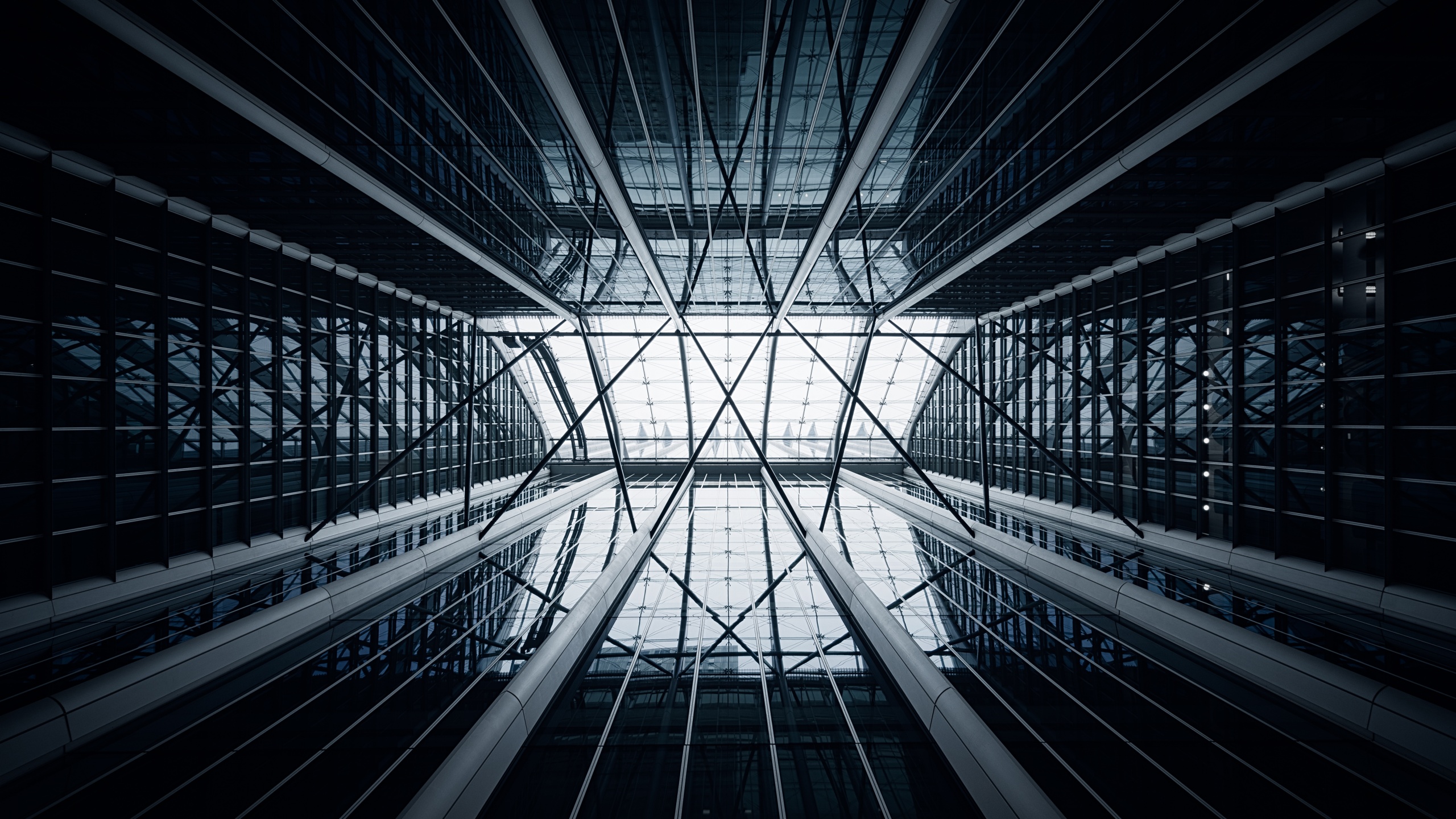 Modern architecture Wallpaper 4K, Skylight, Looking up at Sky, Glass