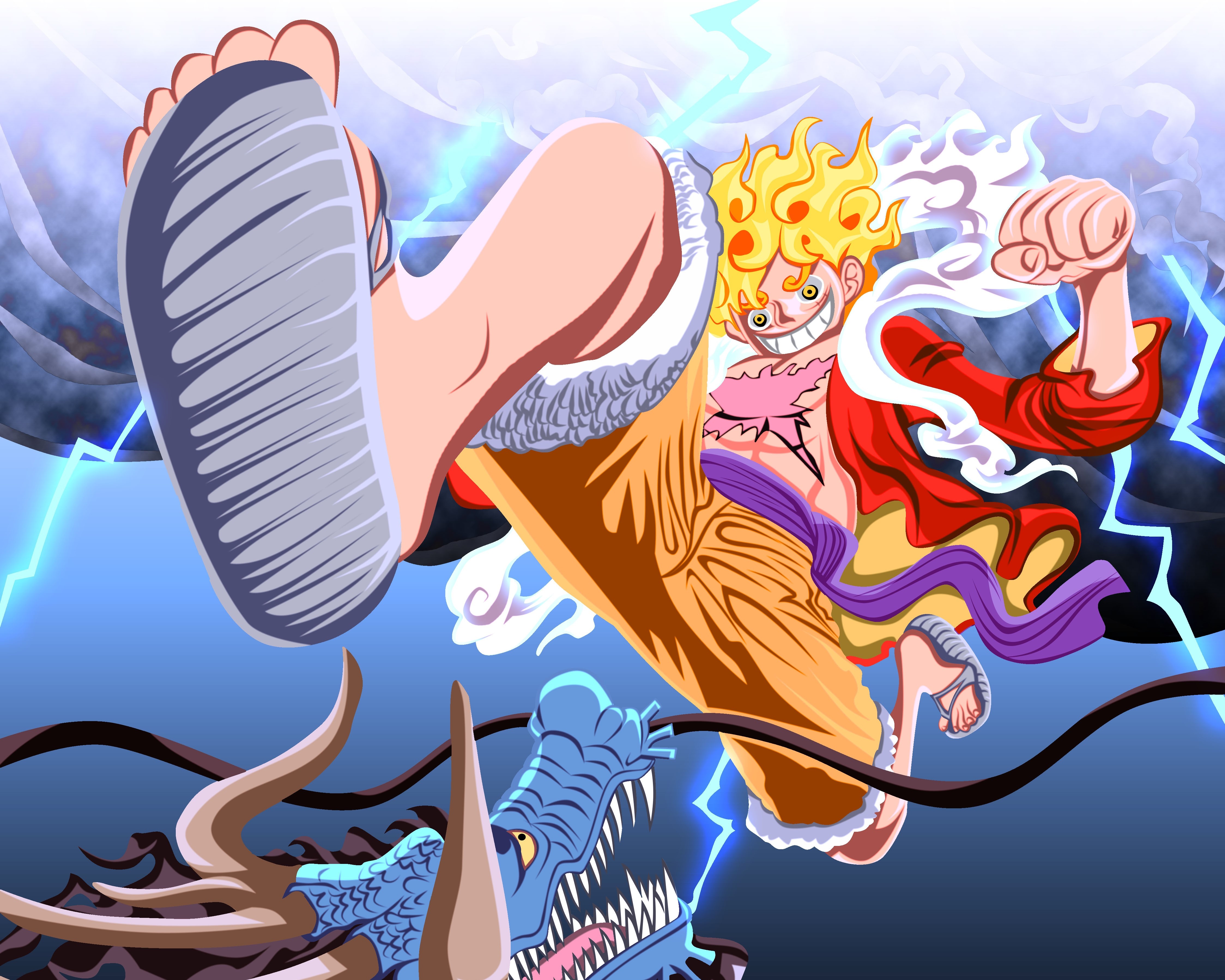 Luffy Gear 5 vs. Kaido Dragon 4K Wallpaper iPhone HD Phone #4121g