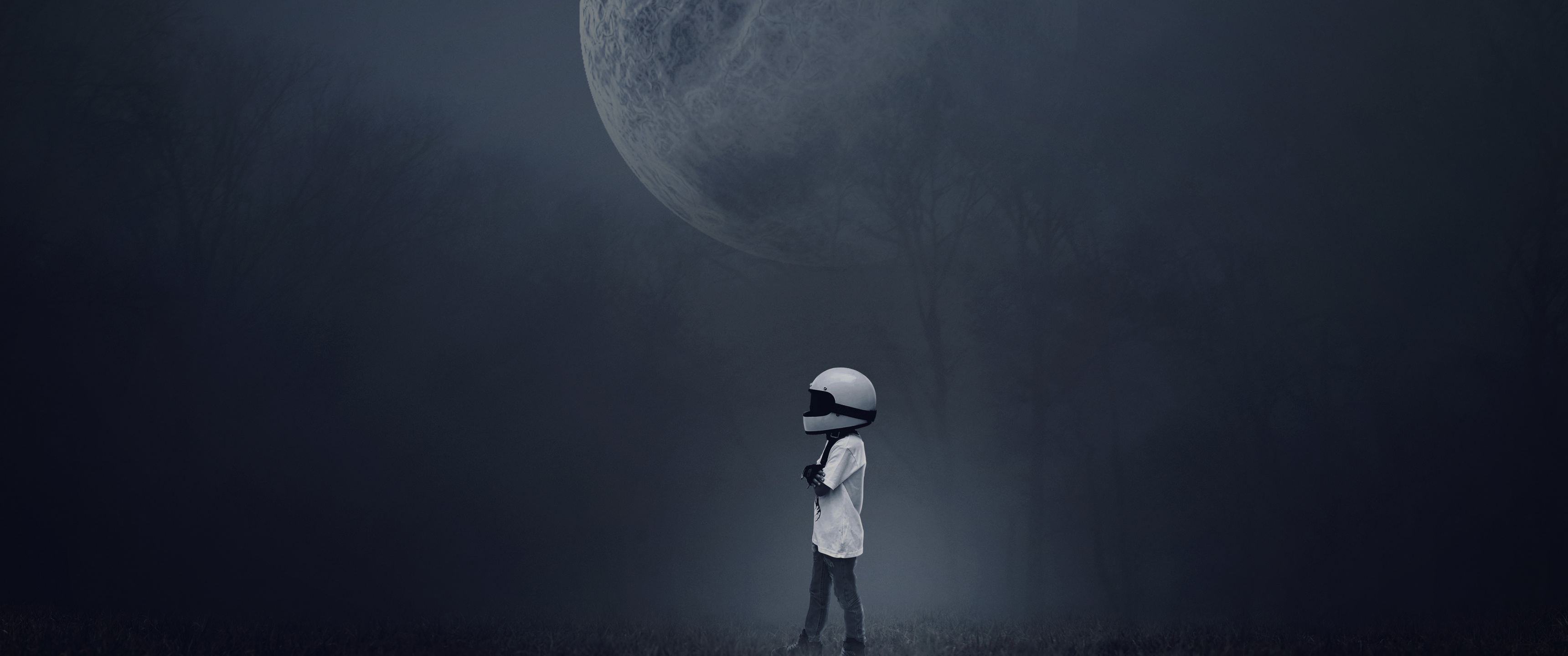 Moon Wallpaper 4K, Alone, Boy, Dream, Fantasy, #8734