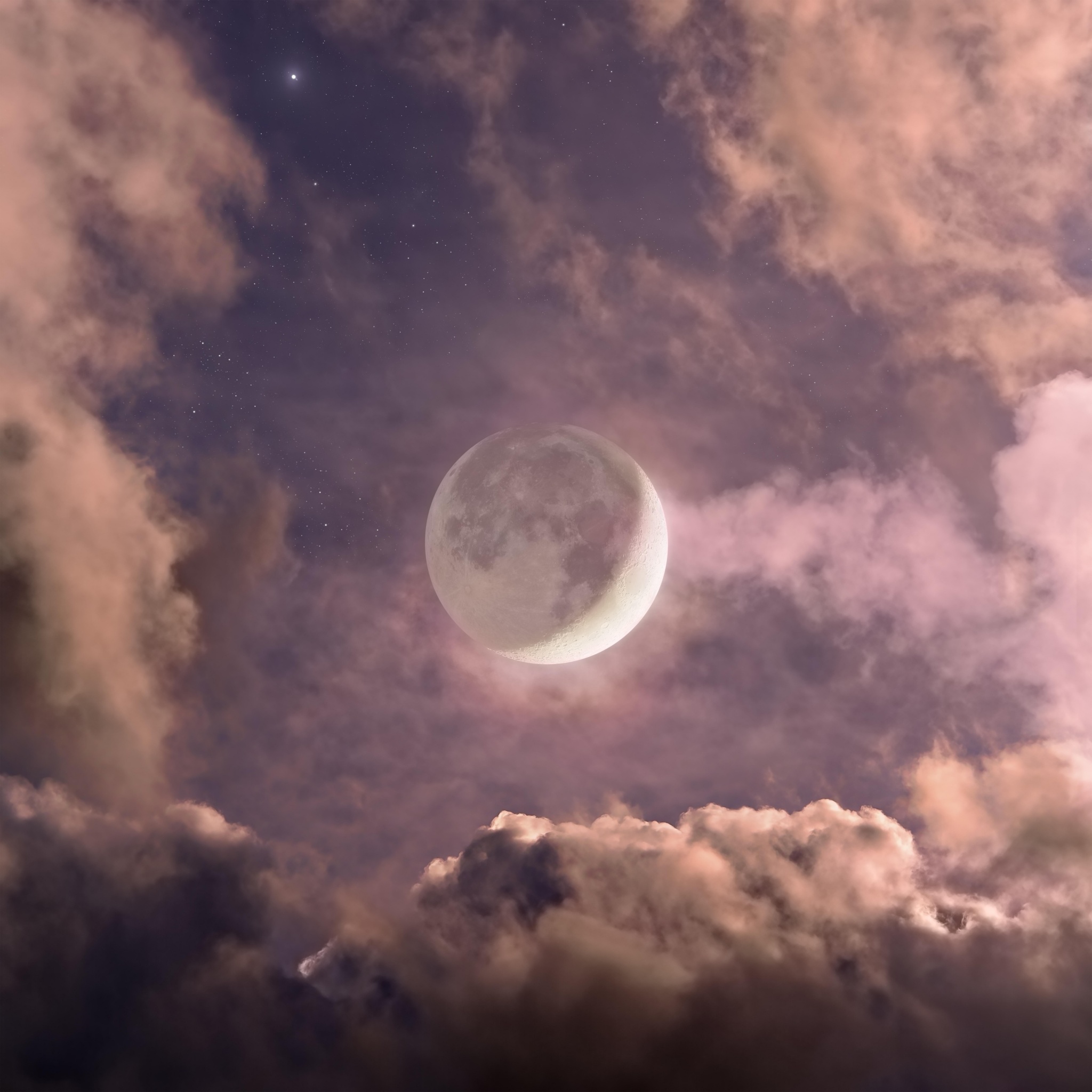 Месяц Луна облака 2k обои