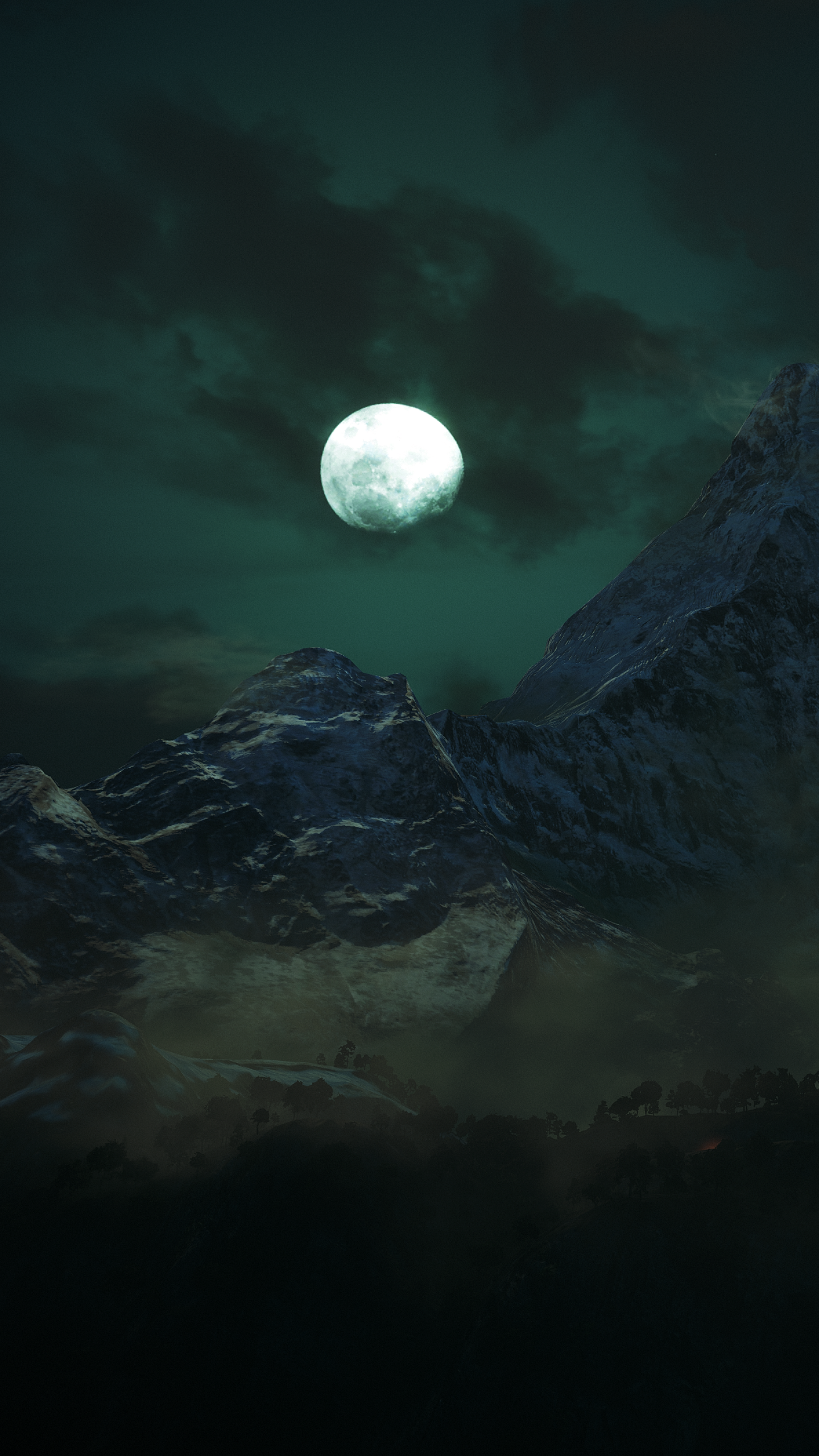 Moon Wallpaper 4K, Mountains, Night, Dark, Nature, #1160