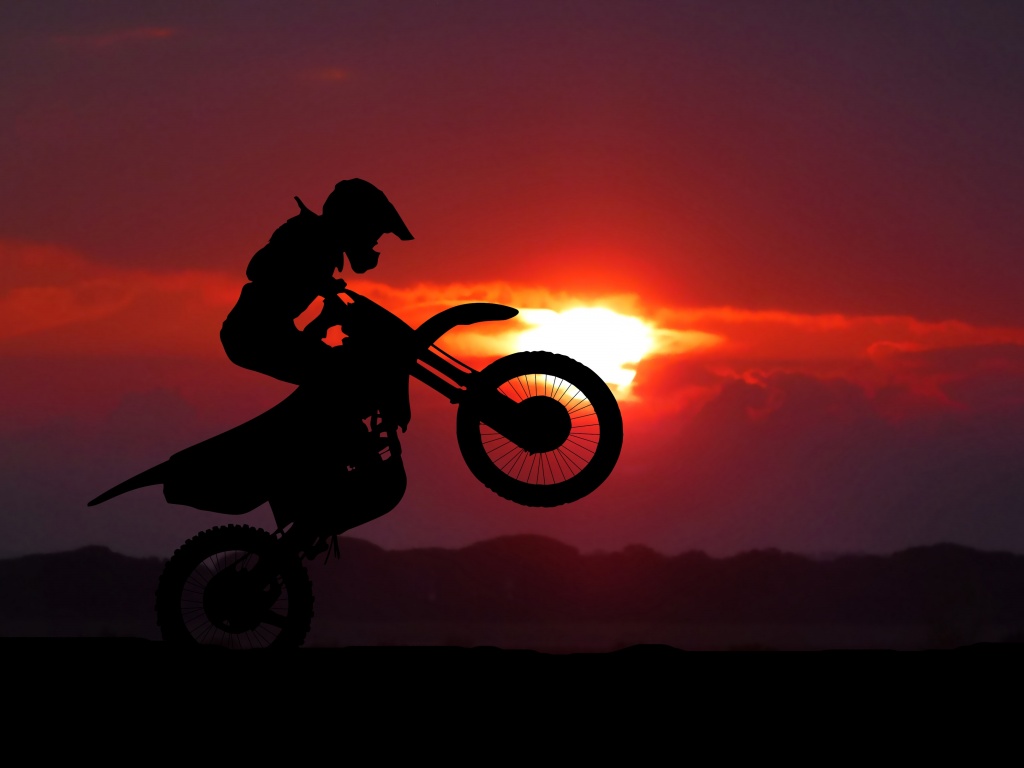 Motocross Motorcycle Wallpaper 4K, Motorcycle stunt, Silhouette, Sunset