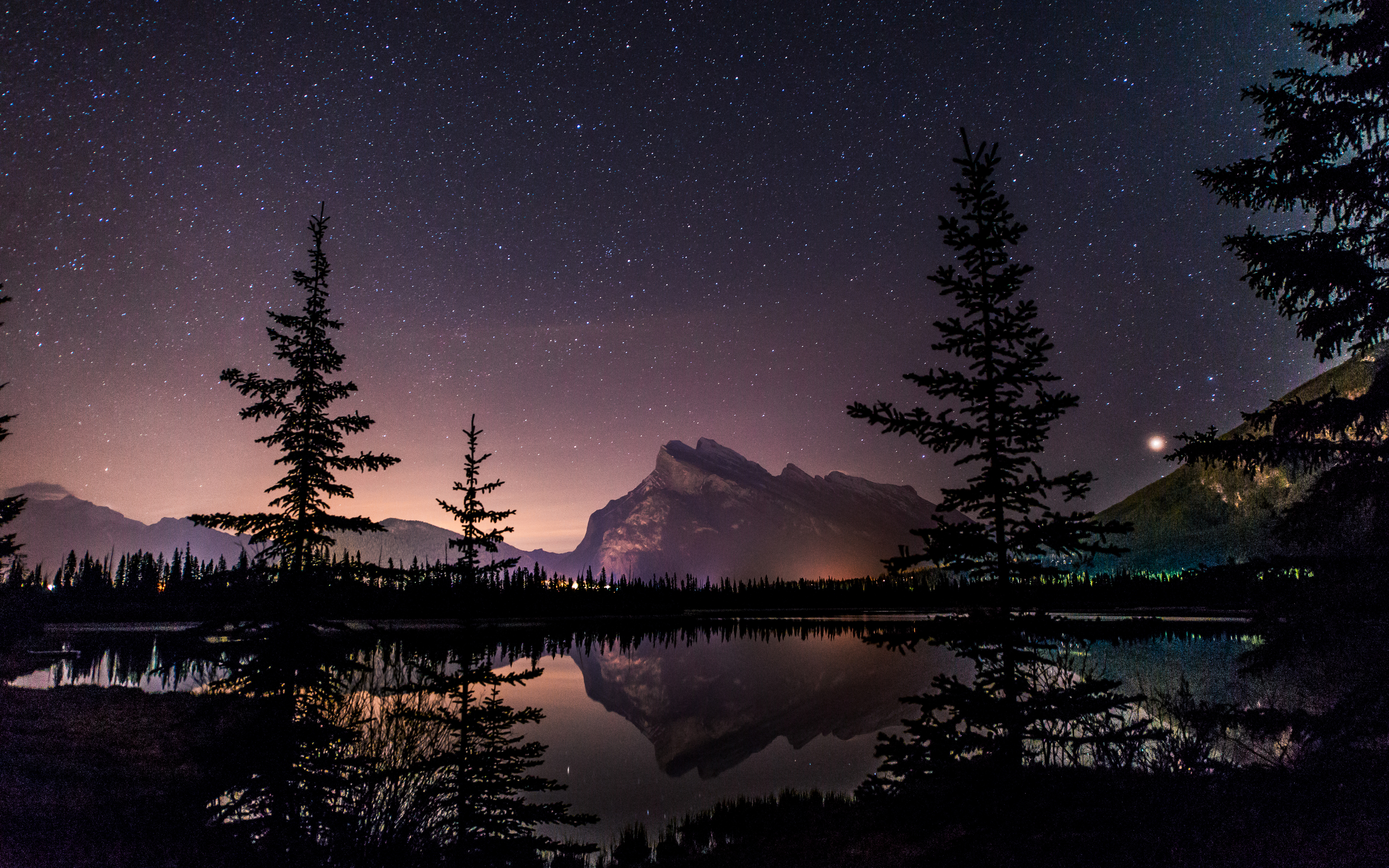 4k Wallpaper Mount Rundle Nightscape Banff National Park Reflections