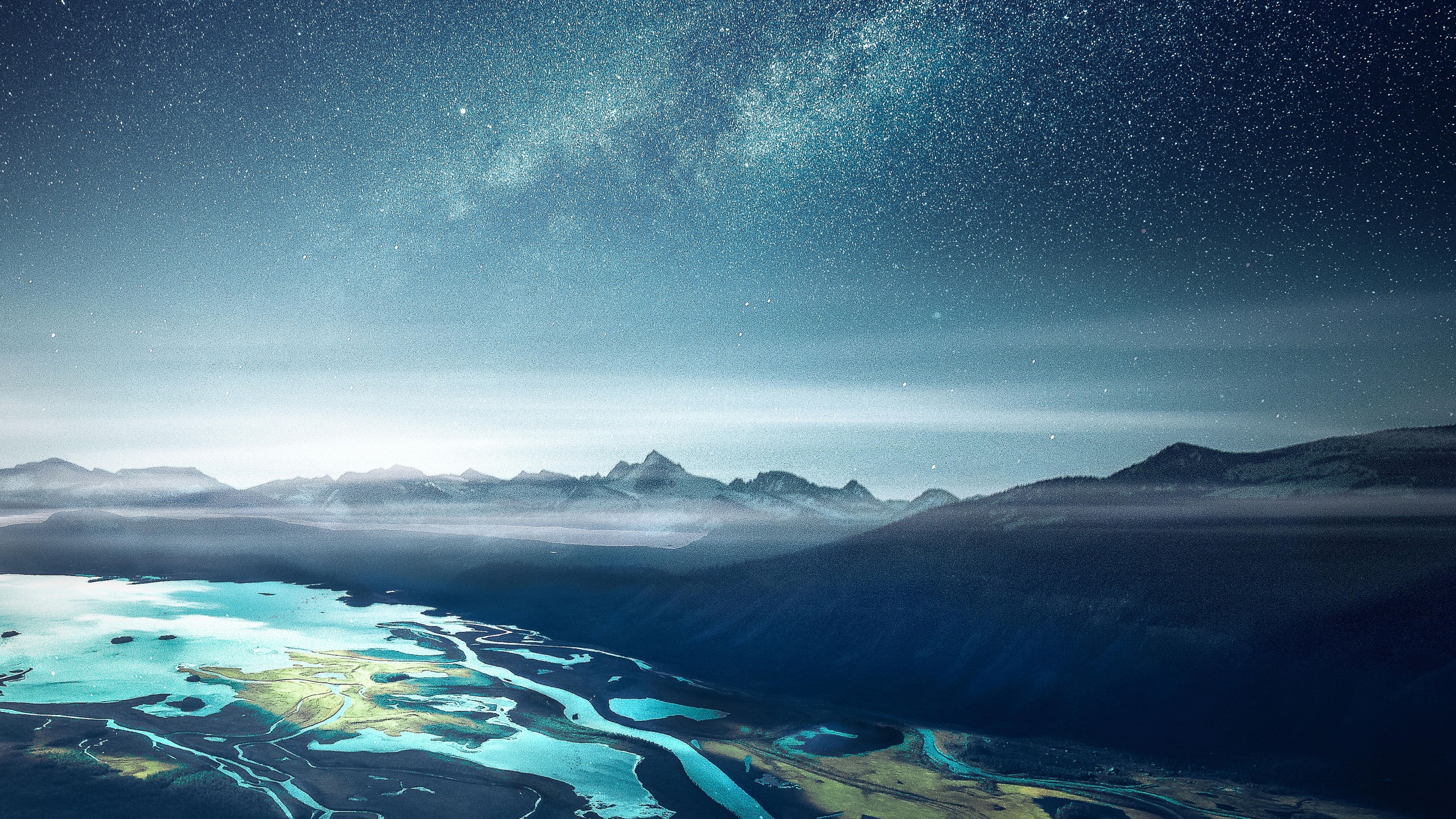 Mountains Wallpaper 4K, Starry sky, Cold, Night