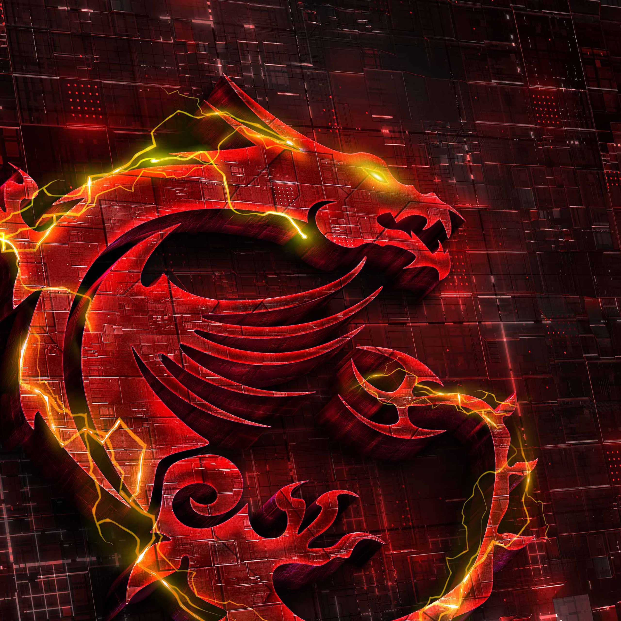 Msi Gaming Wallpaper 4k Dragon Fire Red Background Grid Technology 7850