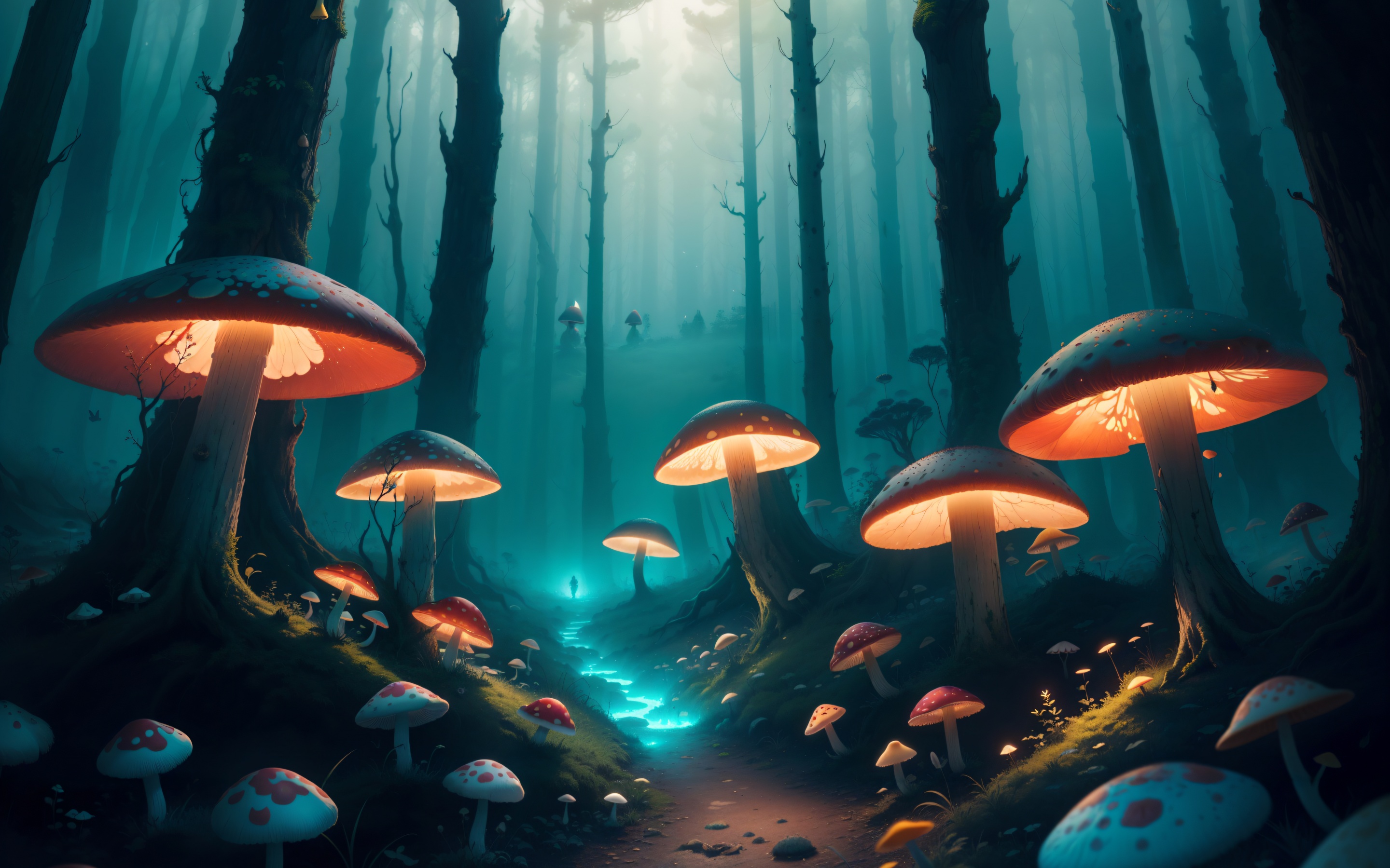 Purple and Blue Mushrooms in Fantasy Forest by Leo de Wijs