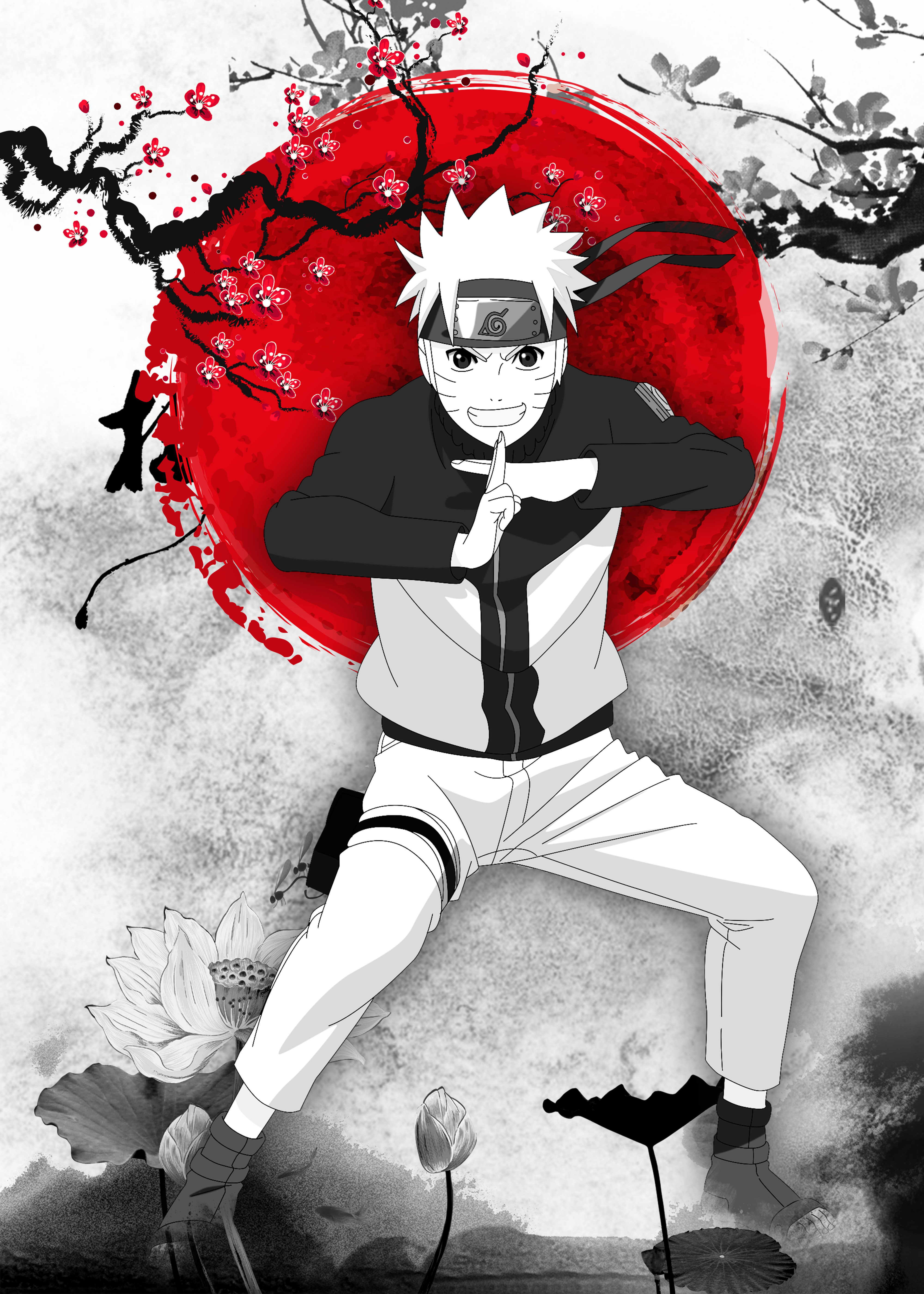 Naruto Uzumaki Wallpaper 4K, Japanese, Artwork, Red moon