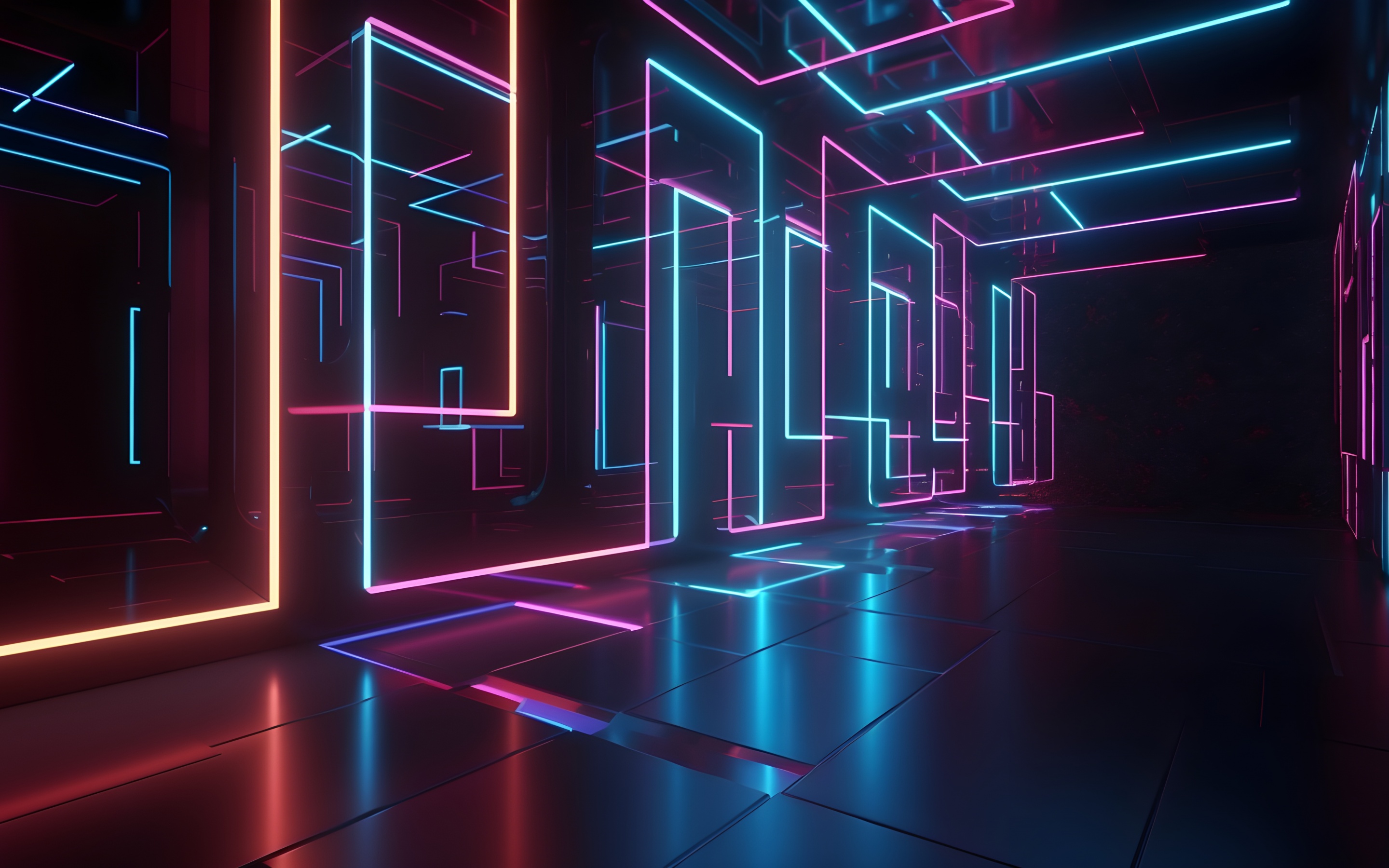 Neon Lights Wallpaper 4K, Hallway, Reflection, Trendy, 5K